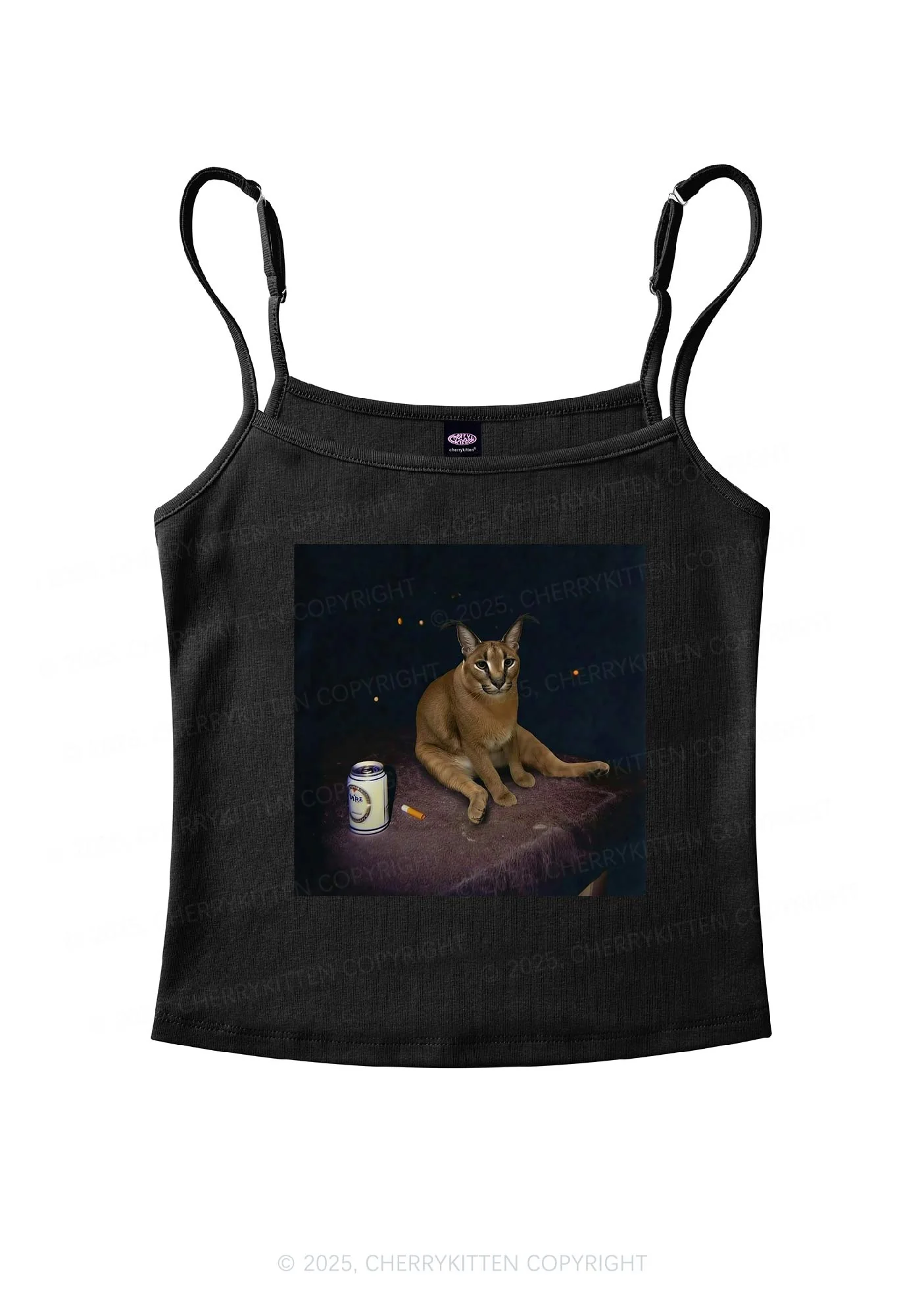 Drinking Floppa Y2K Spaghetti Strap Cami Cherrykitten