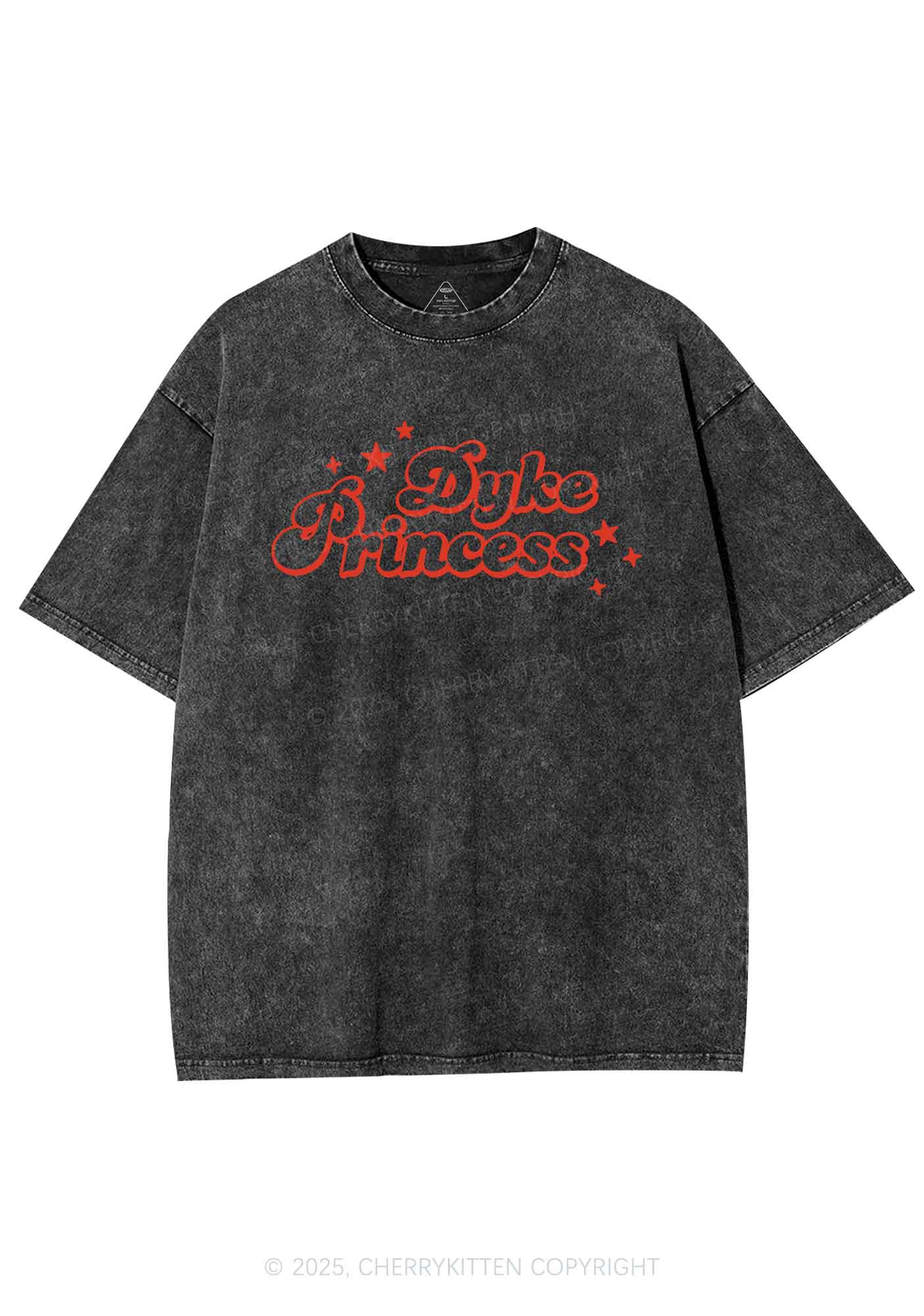 Dyke Princess Pride Y2K Shirts Washed Tee Cherrykitten - Image 3
