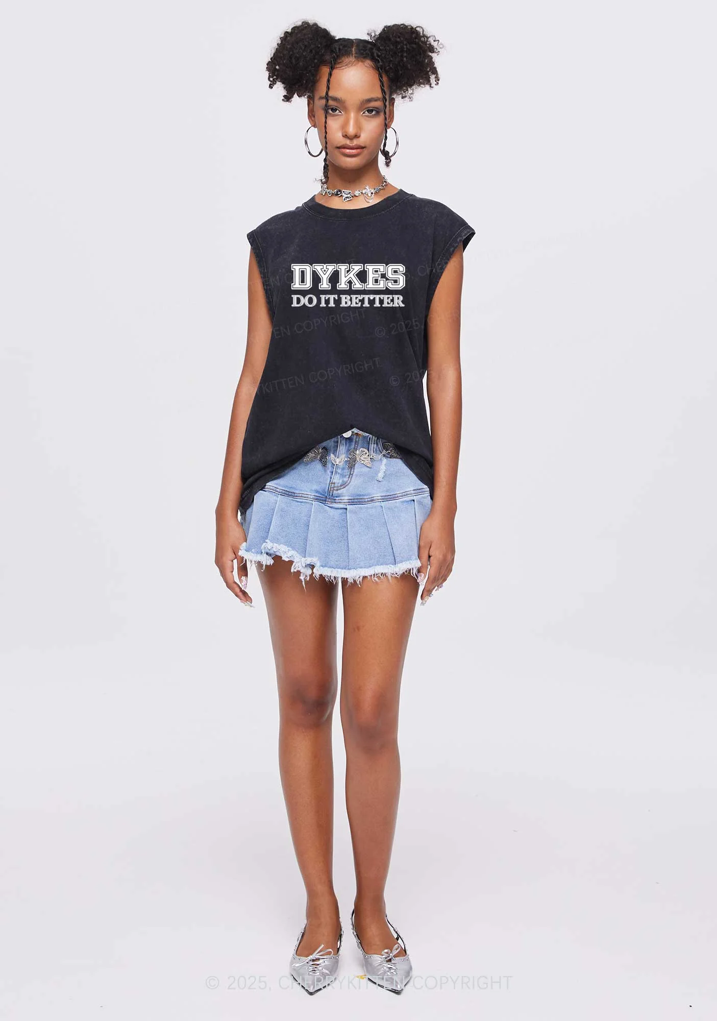 Dykes Do It Better Pride Y2K Washed Muscle Tank Cherrykitten - Image 2