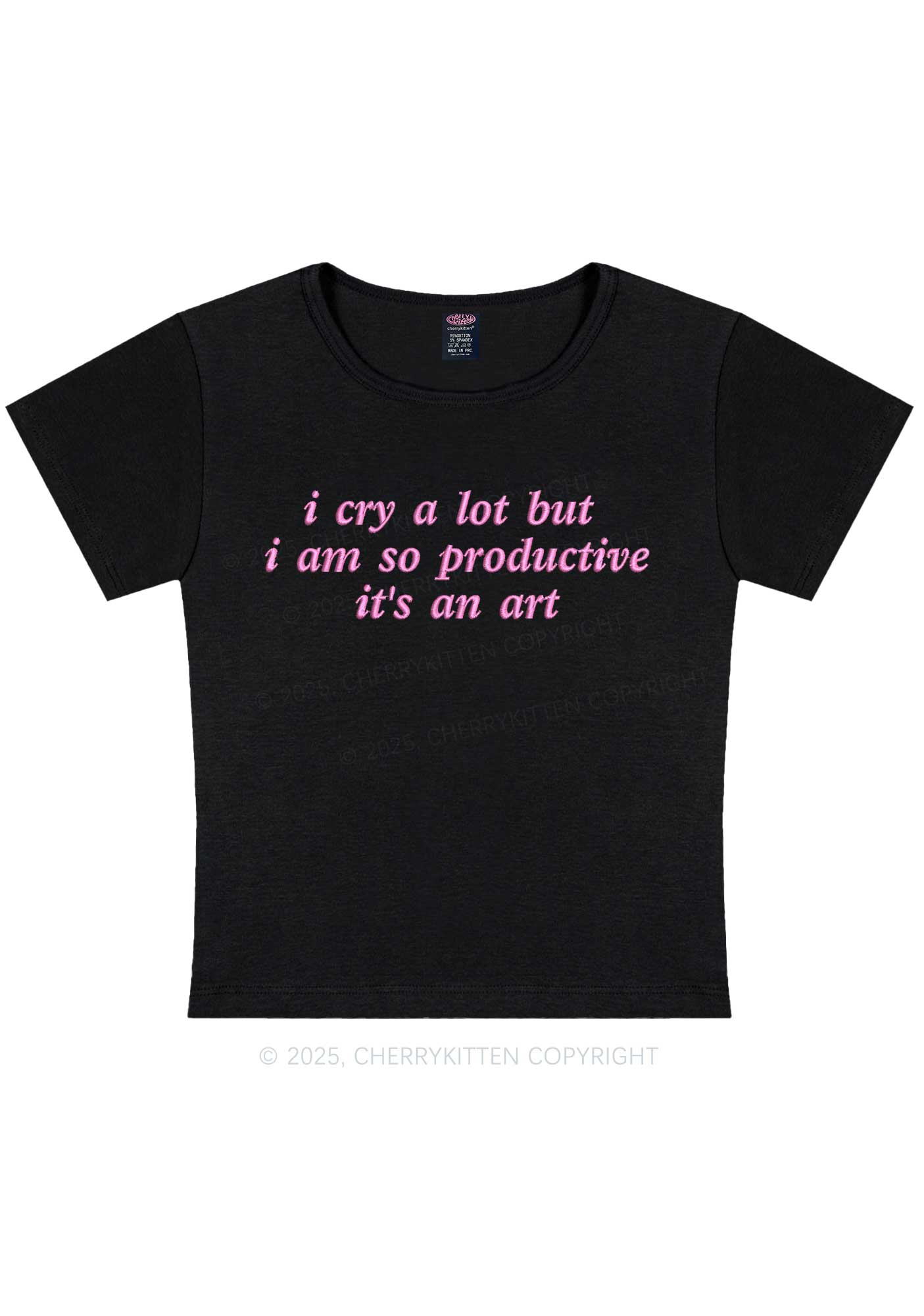 Embroidered I Cry A Lot Y2K Baby Tee Cherrykitten