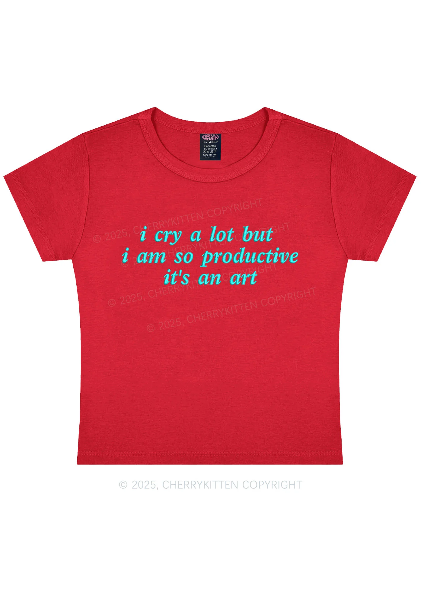Embroidered I Cry A Lot Y2K Baby Tee Cherrykitten - Image 10