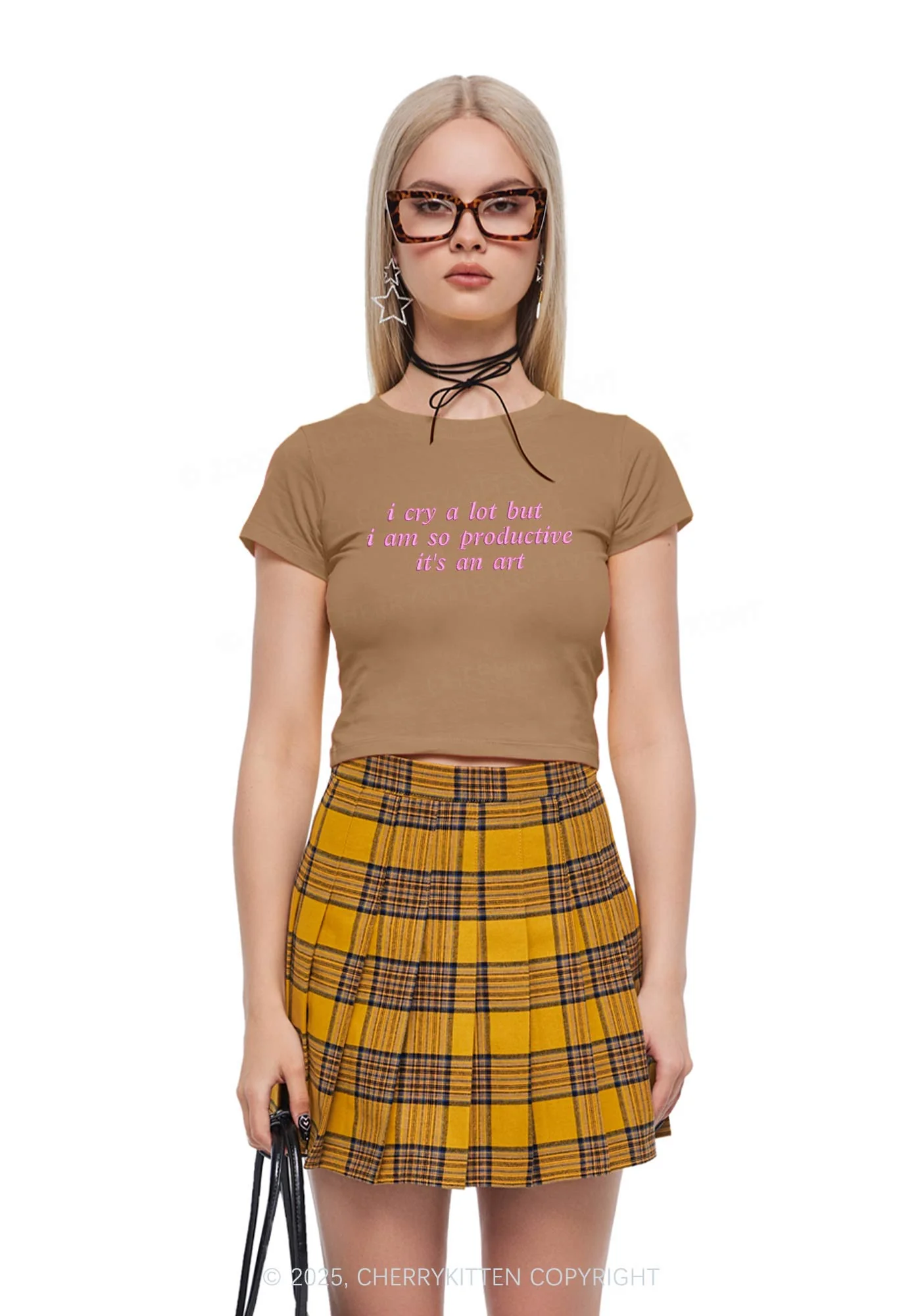 Embroidered I Cry A Lot Y2K Baby Tee Cherrykitten - Image 2