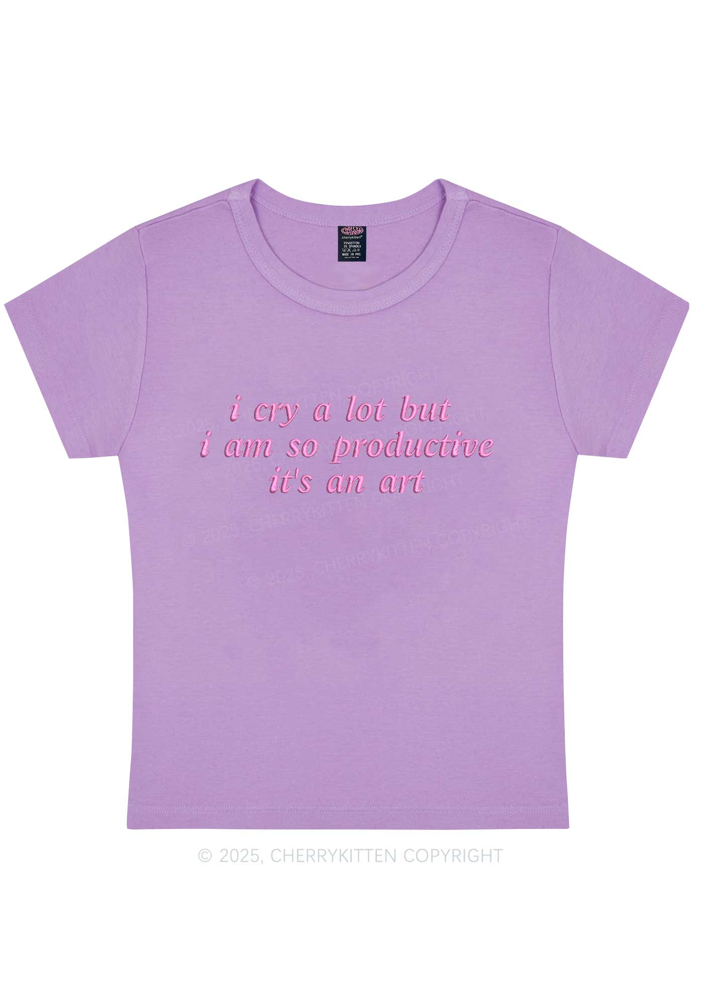 Embroidered I Cry A Lot Y2K Baby Tee Cherrykitten - Image 8