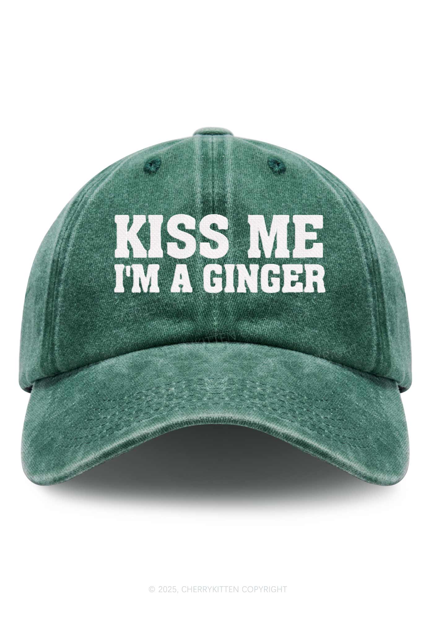 Embroidered Kiss Me Im Ginger St Patricks Y2K Washed Baseball Cap Cherrykitten
