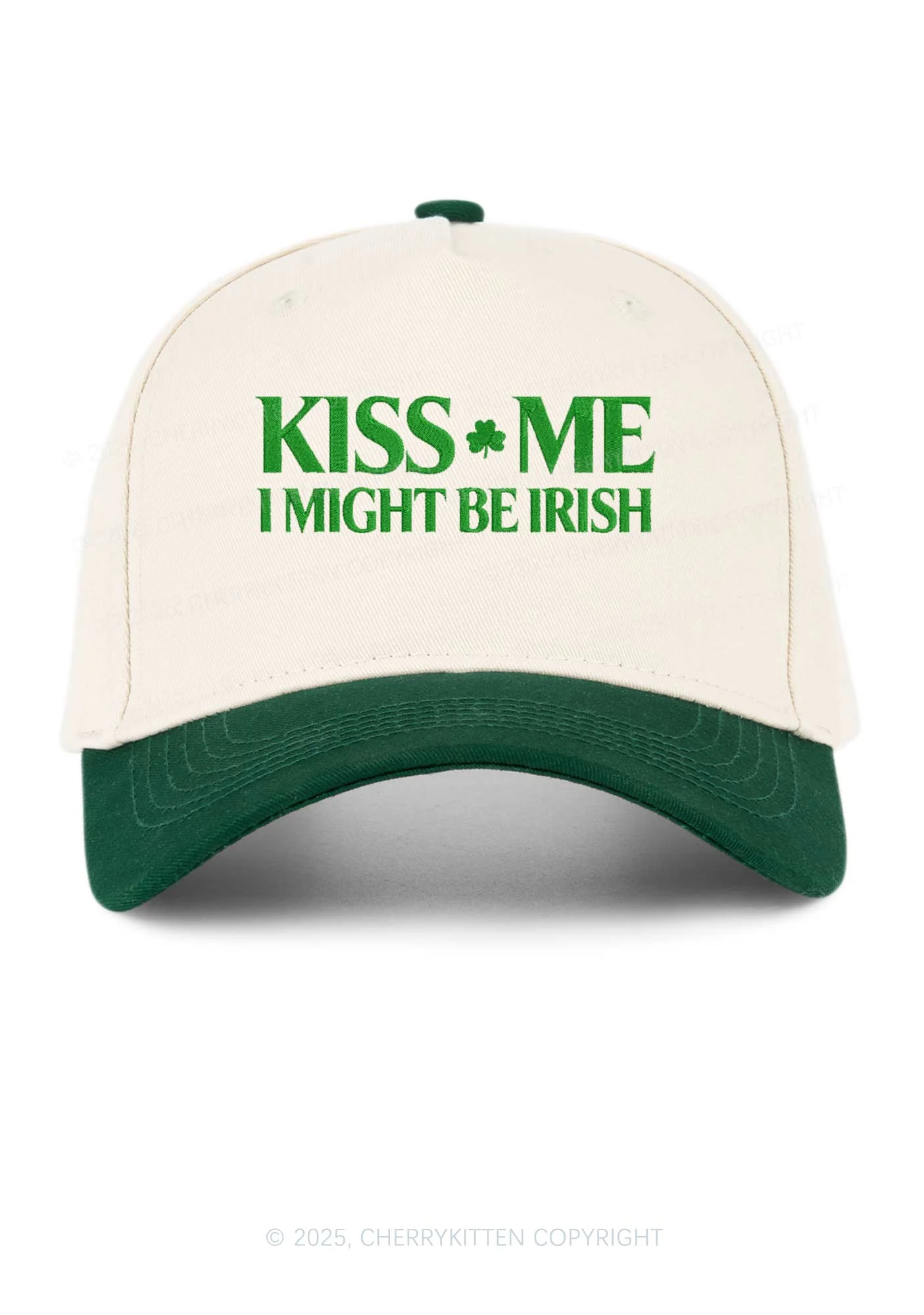Embroidered Kiss Me St Patricks Y2K Color Block Baseball Cap Cherrykitten