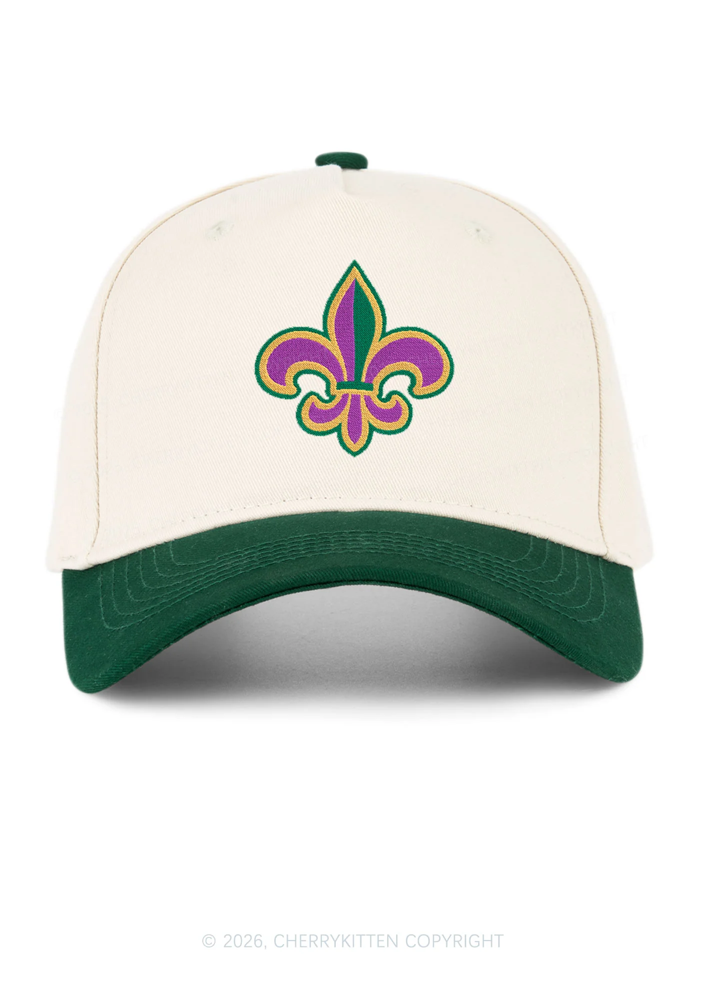 Embroidered Mardi Gras Fleur De Lis Y2K Color Block Baseball Cap Cherrykitten