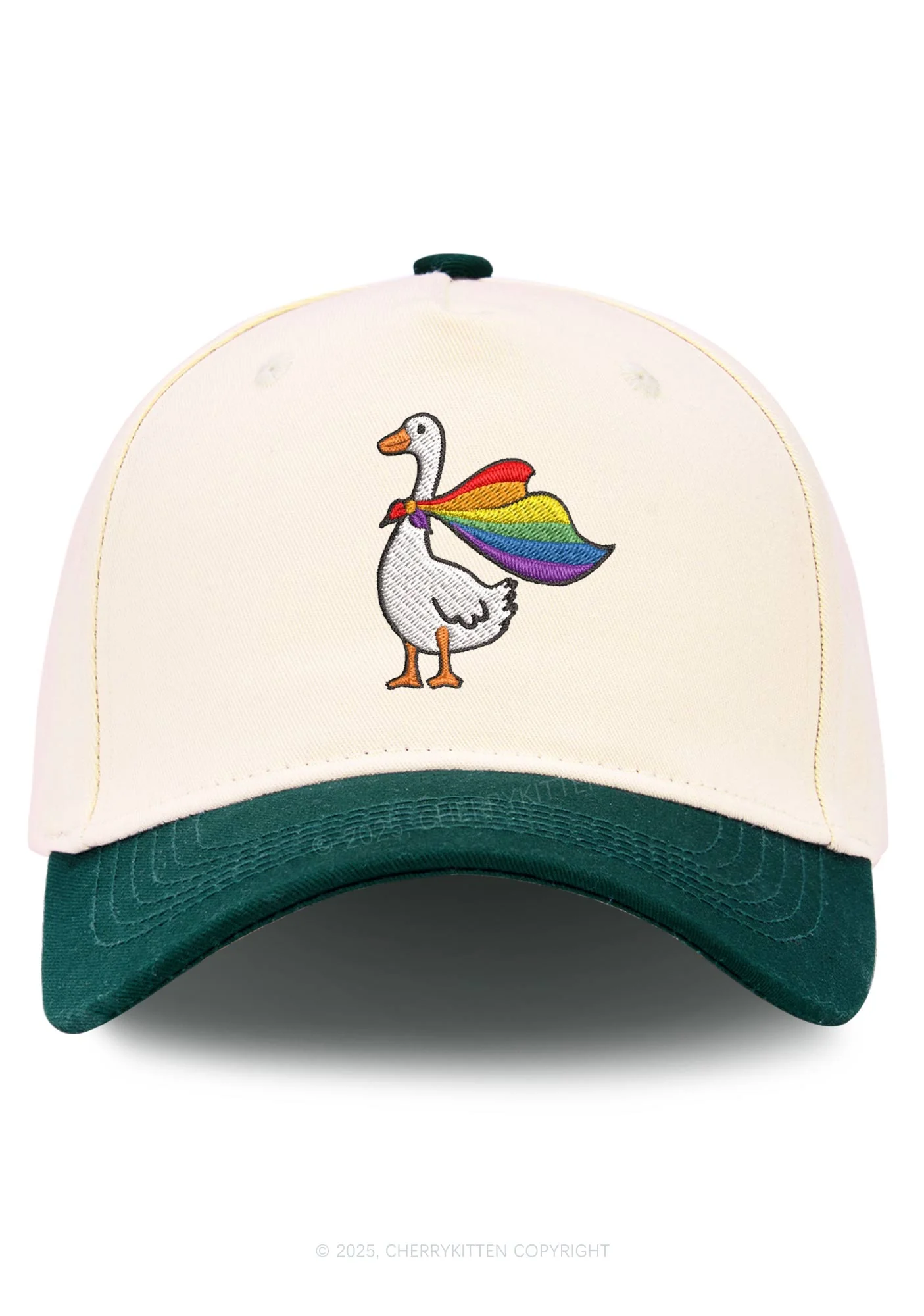 Embroidered Rainbow Goose Pride Y2K Color Block Baseball Cap Cherrykitten