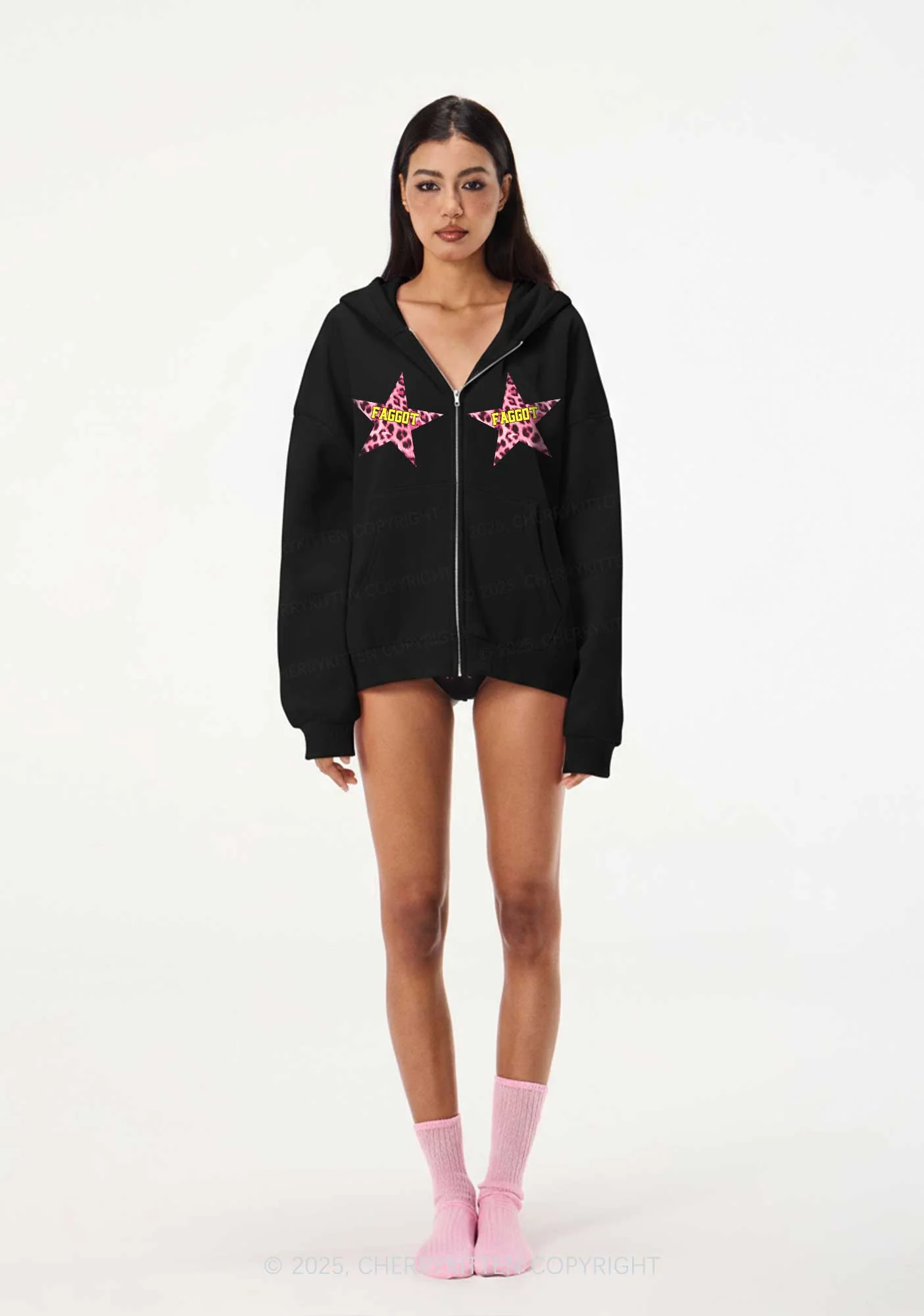 Faggot Leopard Star Pride Y2K Bunny Ear Zip Hoodie Cherrykitten - Image 2