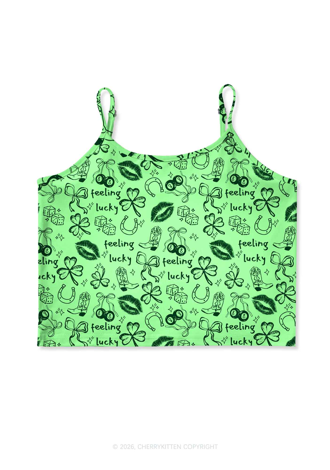 Feeling Lucky Graffiti St Patricks Y2K Print Cami Crop Top Cherrykitten