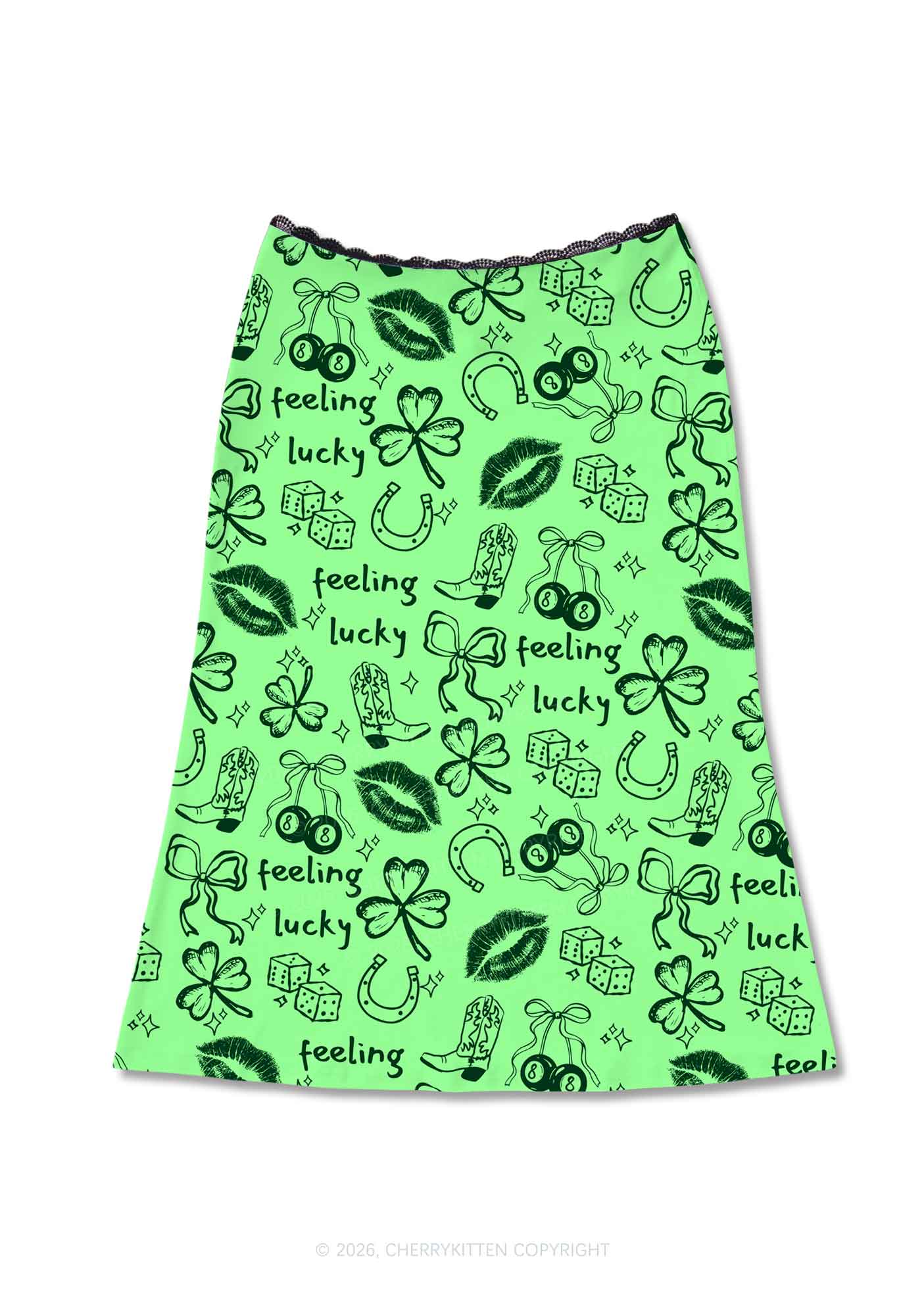 Feeling Lucky Graffiti St Patricks Y2K Print Midi Skirt Cherrykitten