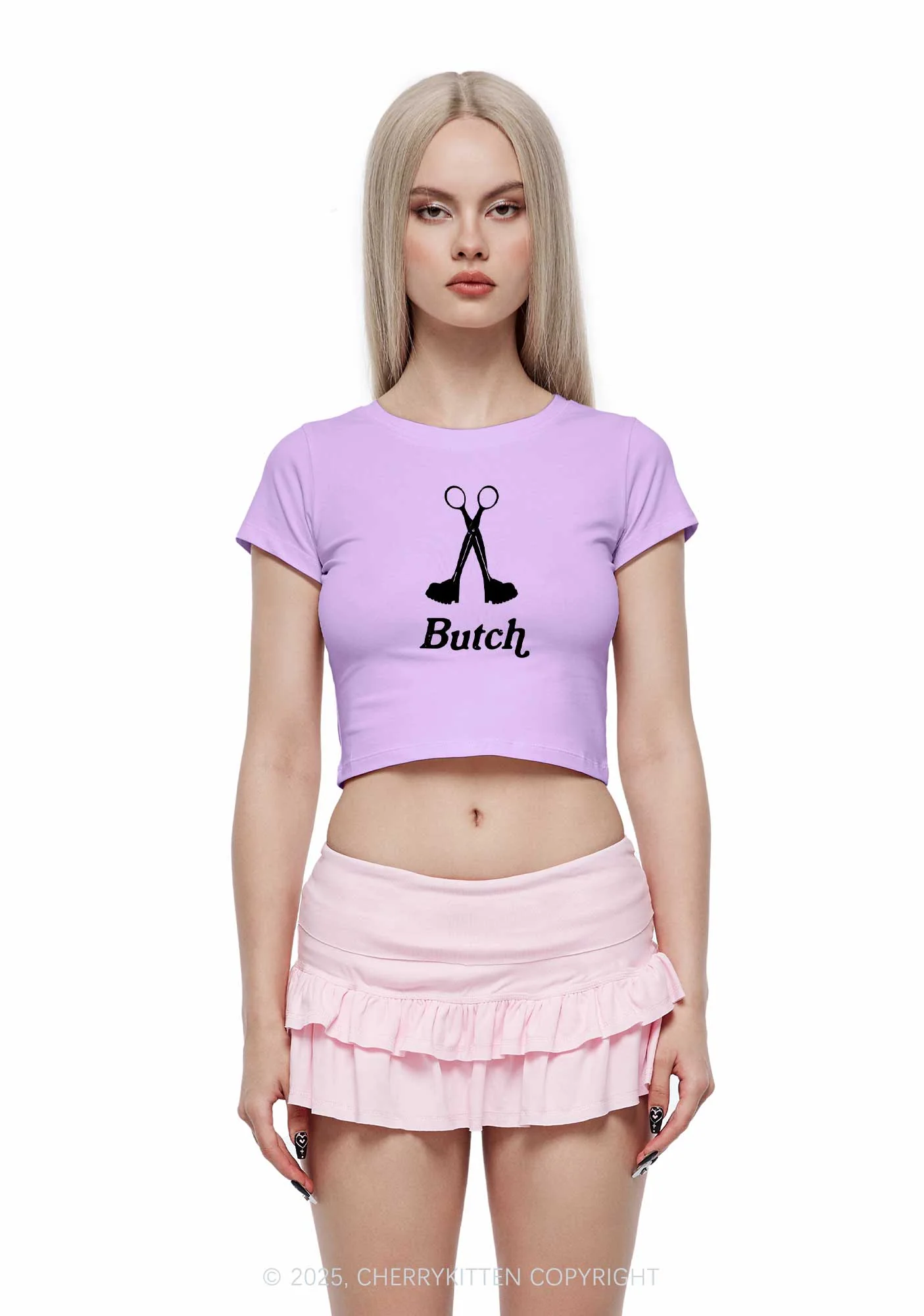 Femme Butch Scissors Y2K Valentine's Day Baby Tee Cherrykitten - Image 2