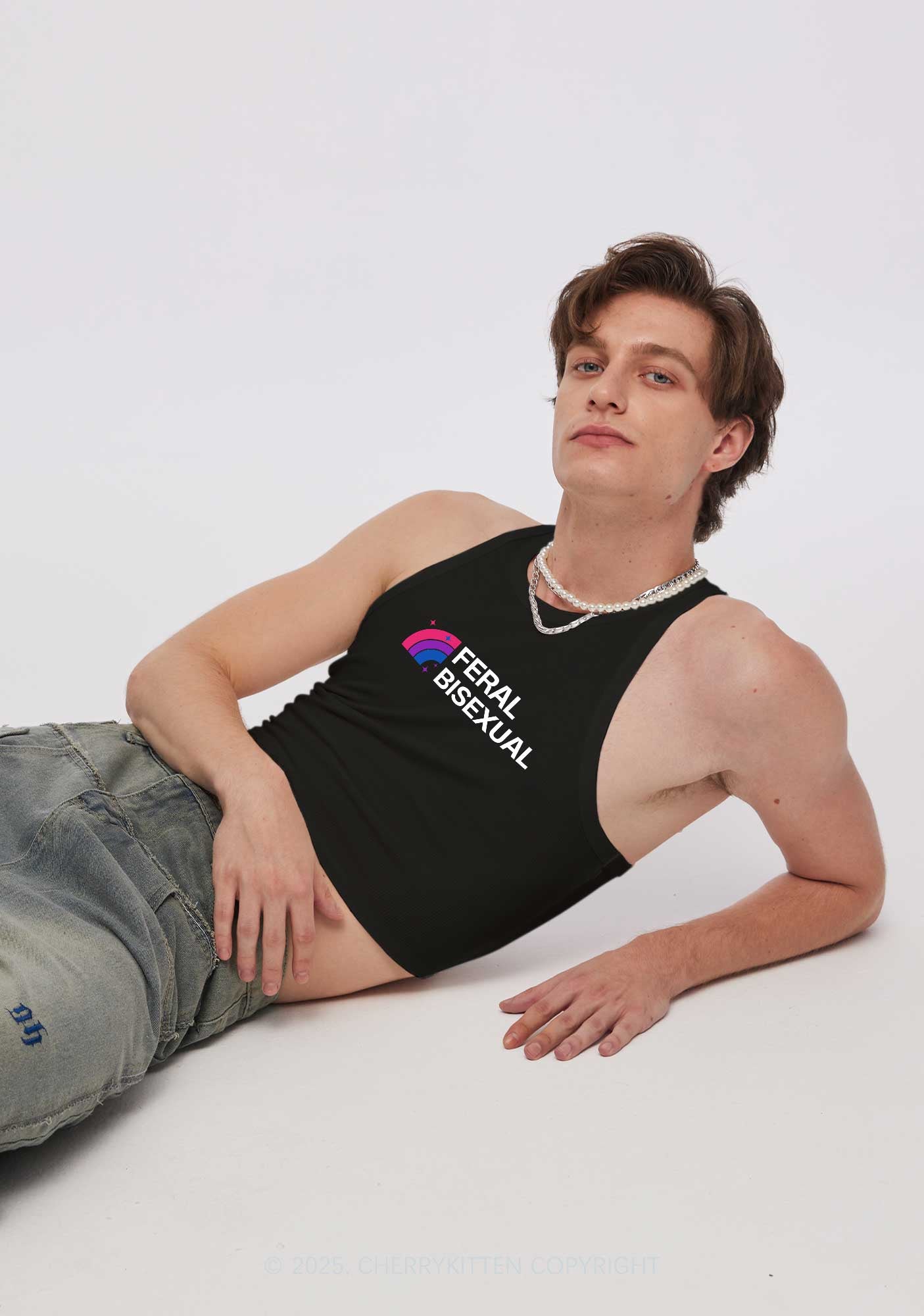 Feral Bisexual Pride Y2K Crop Tank Top Cherrykitten - Image 2