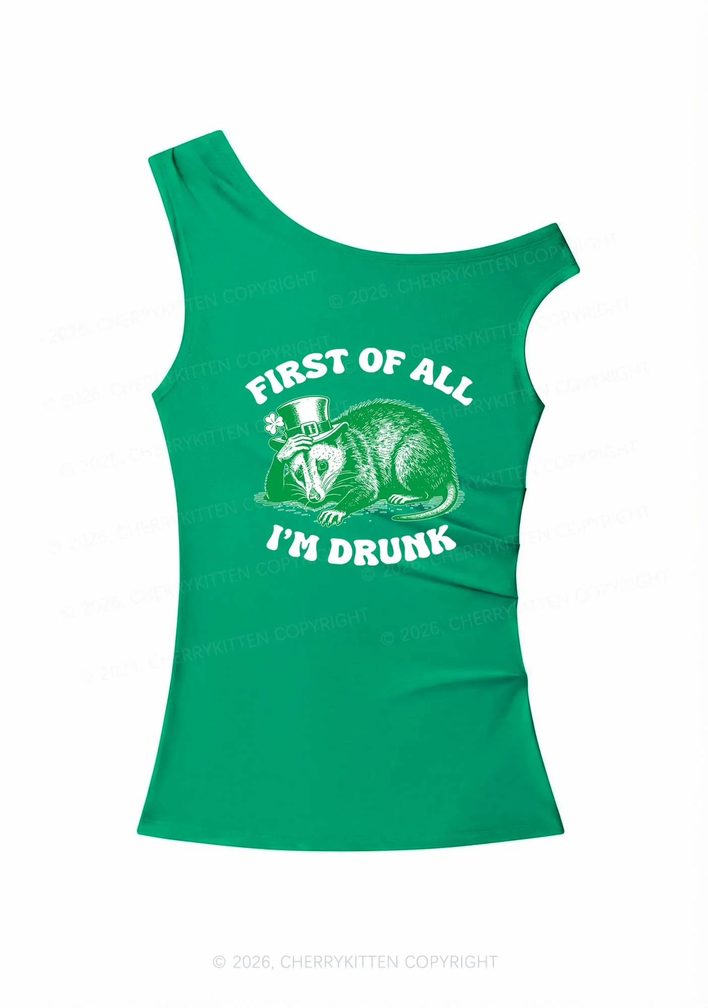 First Of All Im Drunk St Patricks Y2K Off Shoulder Tank Top Cherrykitten