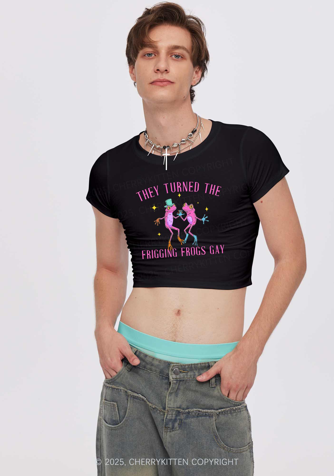 Frogs Gay Pride Y2K Baby Tee Cherrykitten - Image 2