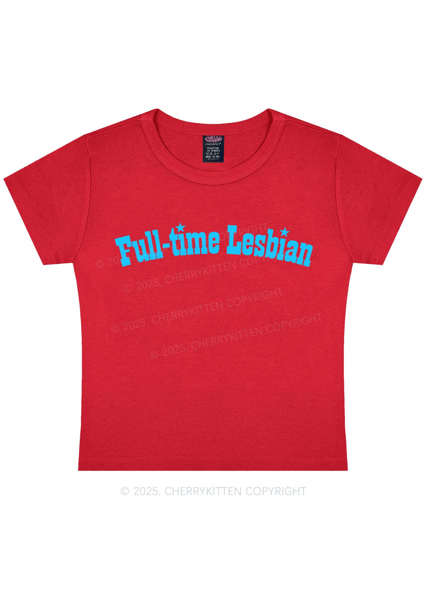 Full Time Lesbian Pride Y2K Baby Tee Cherrykitten - Image 5
