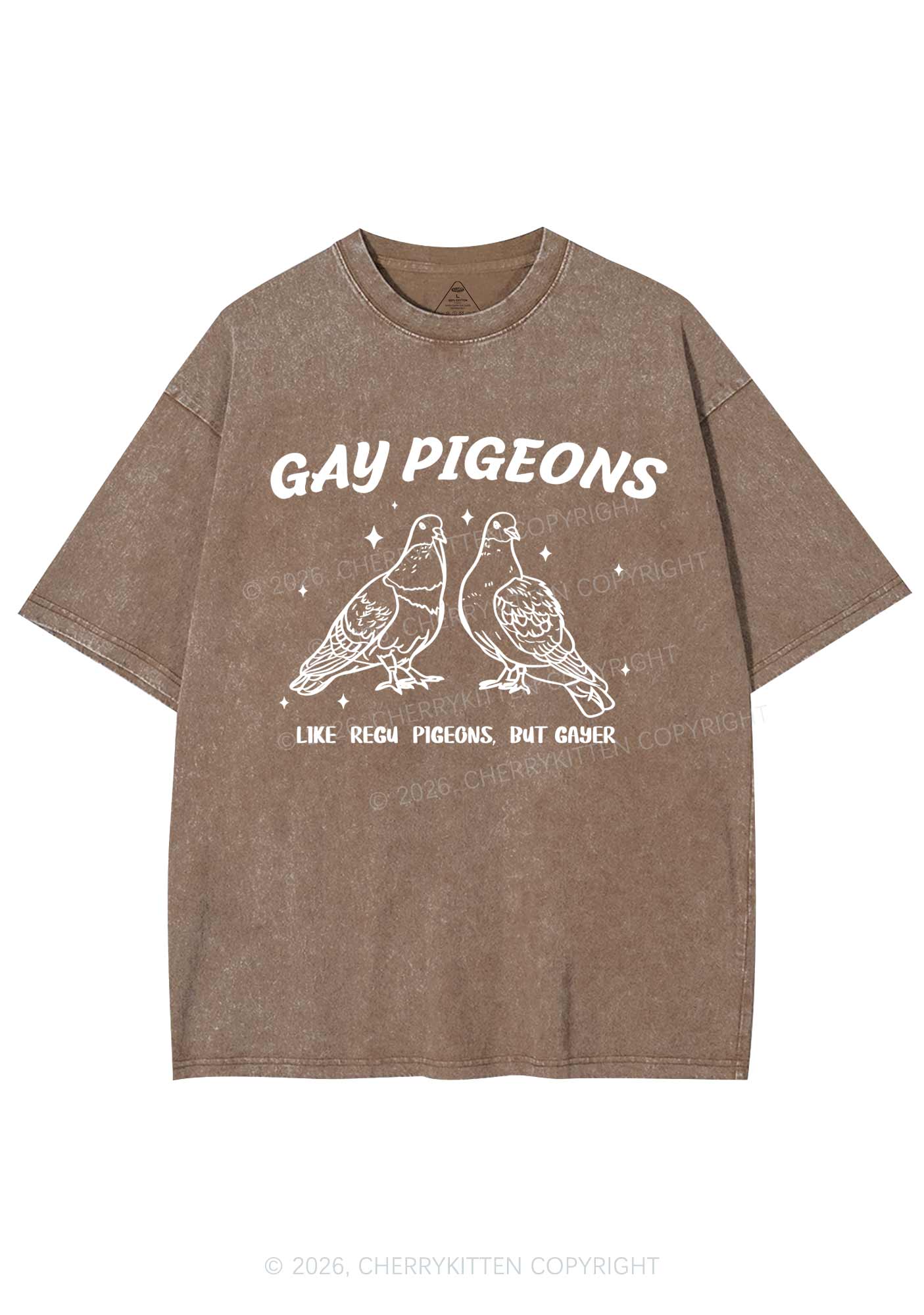 Gay Pigeons Pride Y2K Shirts Washed Tee Cherrykitten - Image 6