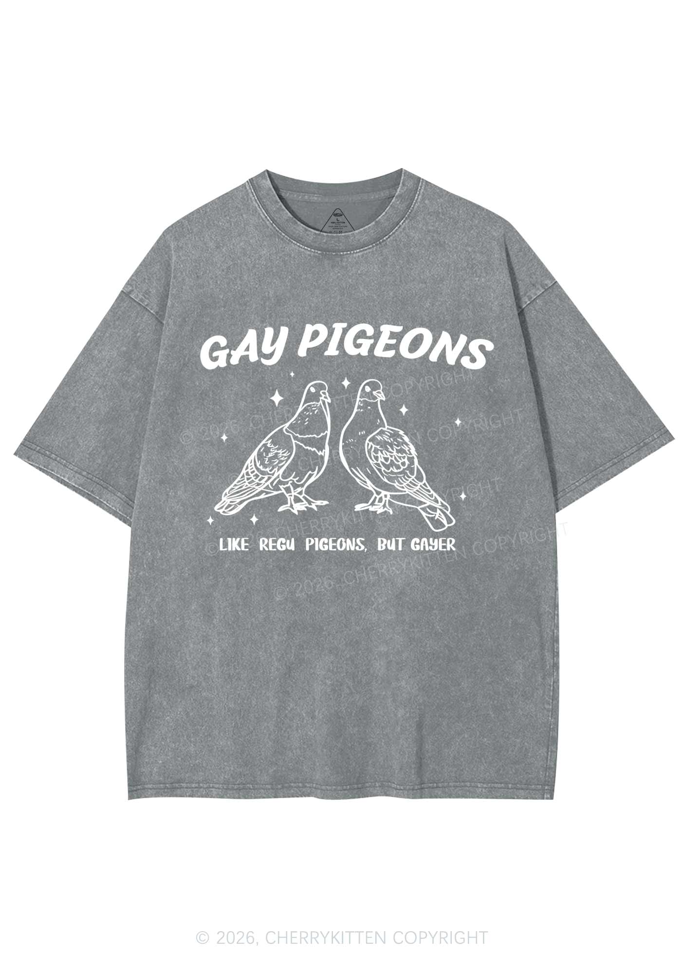 Gay Pigeons Pride Y2K Shirts Washed Tee Cherrykitten - Image 7