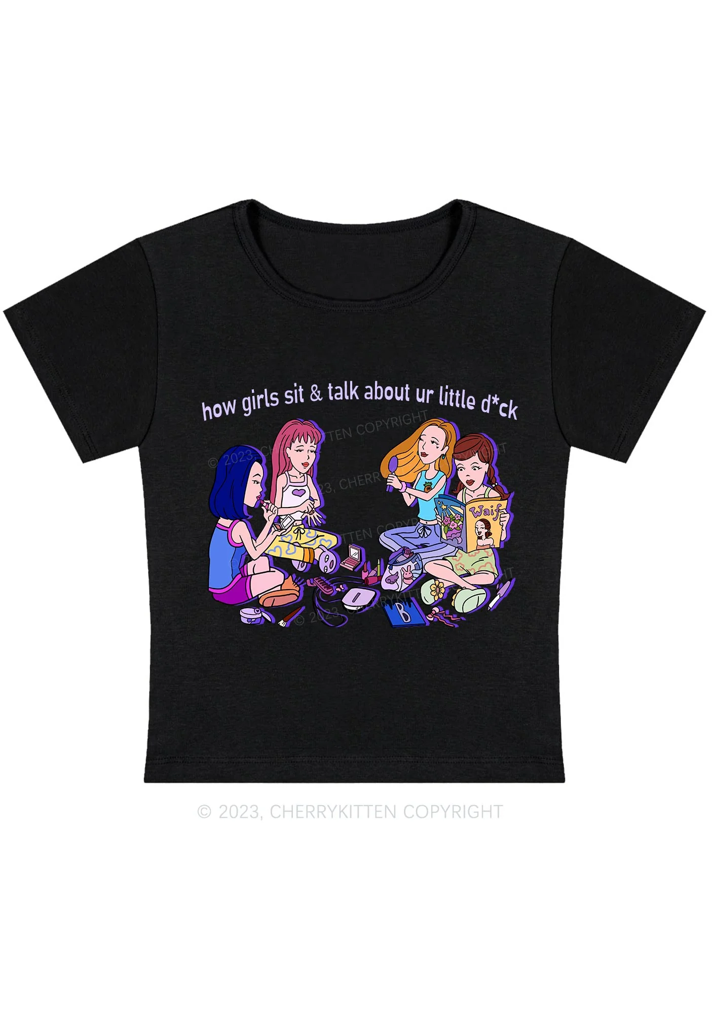 Girls Sit&Talk Y2K Baby Tee Cherrykitten - Image 3