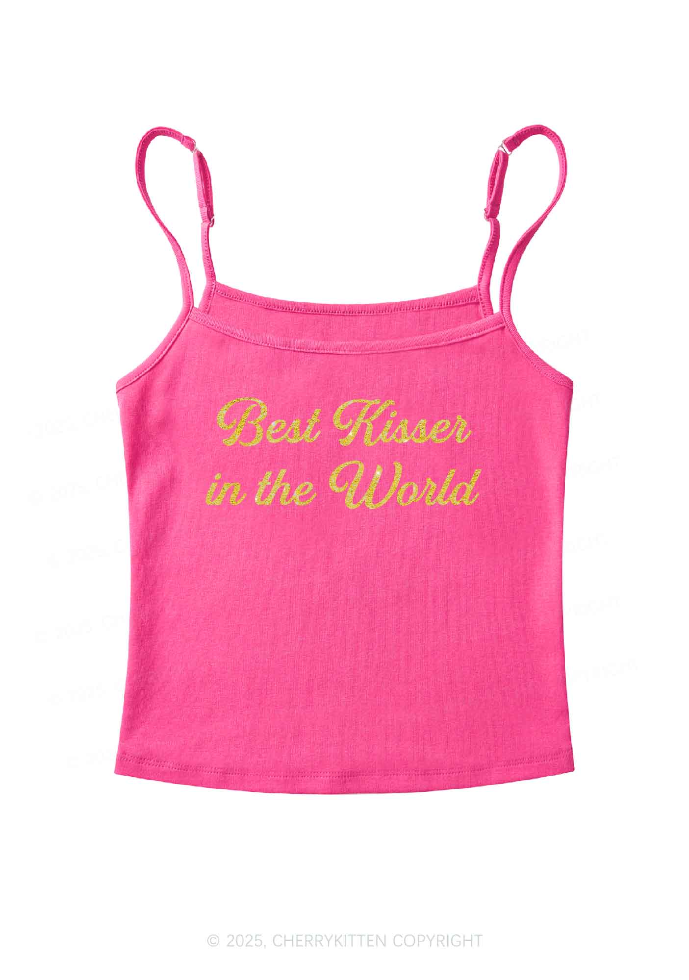 Glitter Best Kisser In The World Y2K Spaghetti Strap Cami Cherrykitten - Image 6