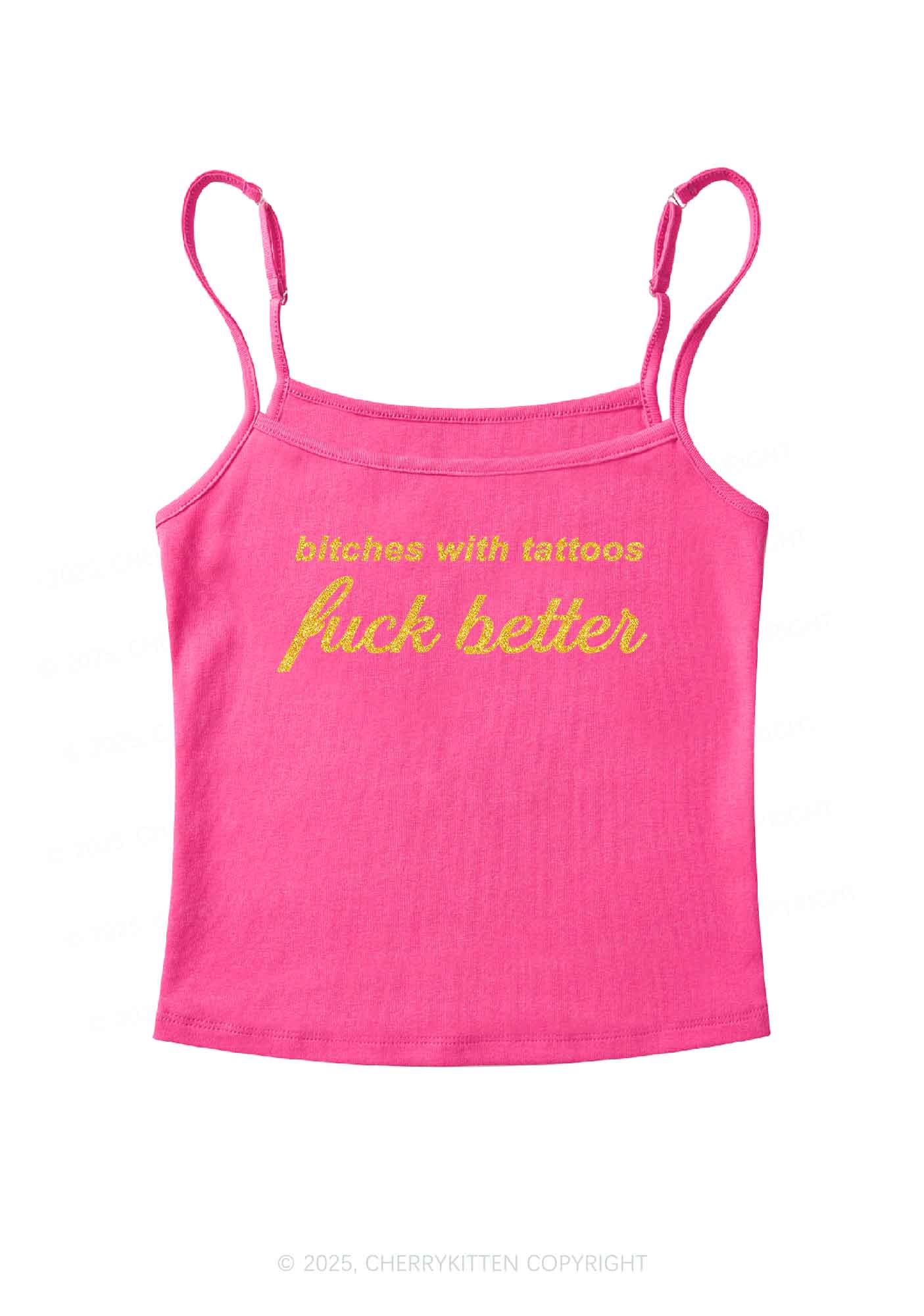 Glitter Bxxches With Tattoos Fxxk Better Y2K Spaghetti Strap Cami Cherrykitten - Image 6