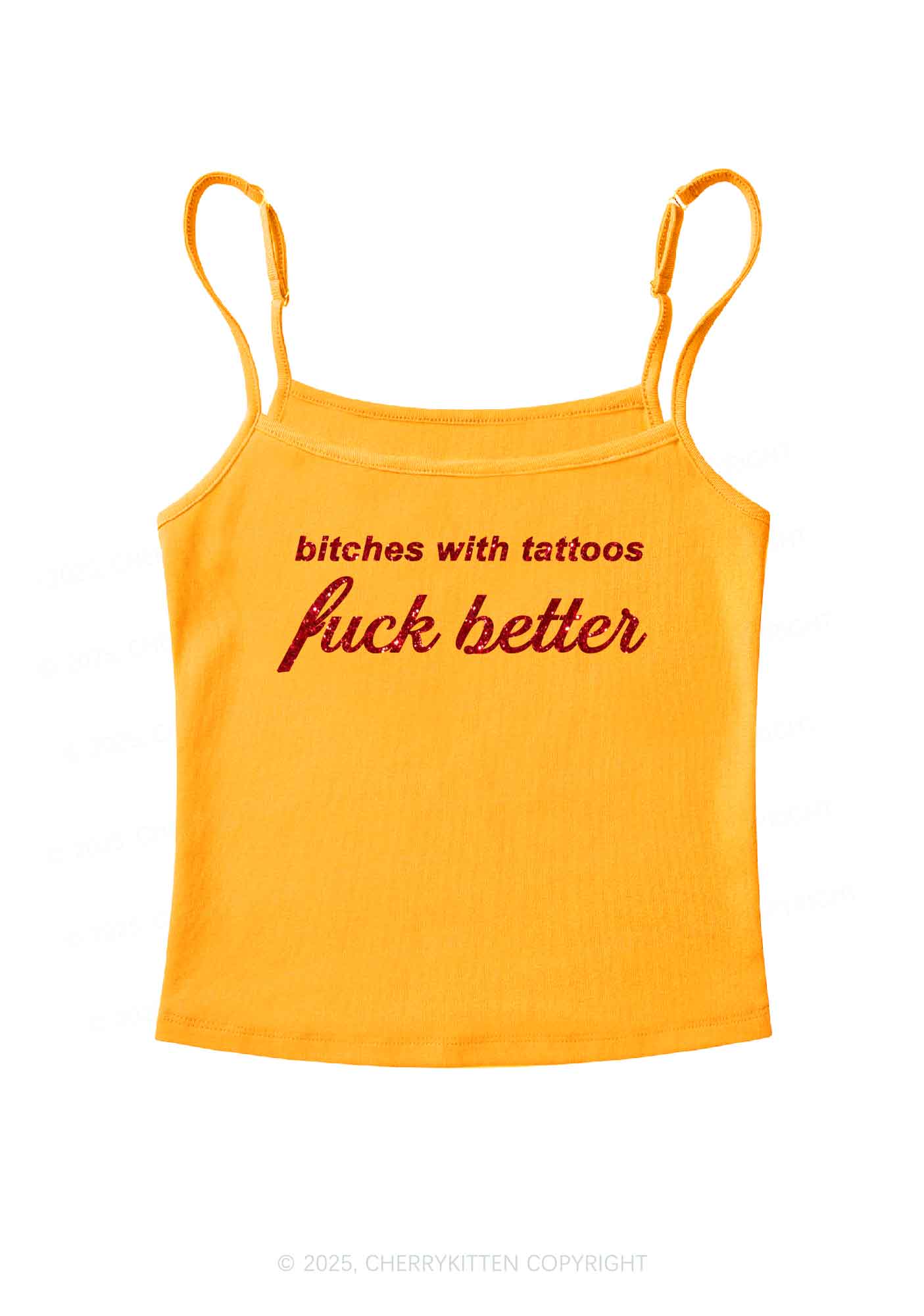 Glitter Bxxches With Tattoos Fxxk Better Y2K Spaghetti Strap Cami Cherrykitten - Image 7