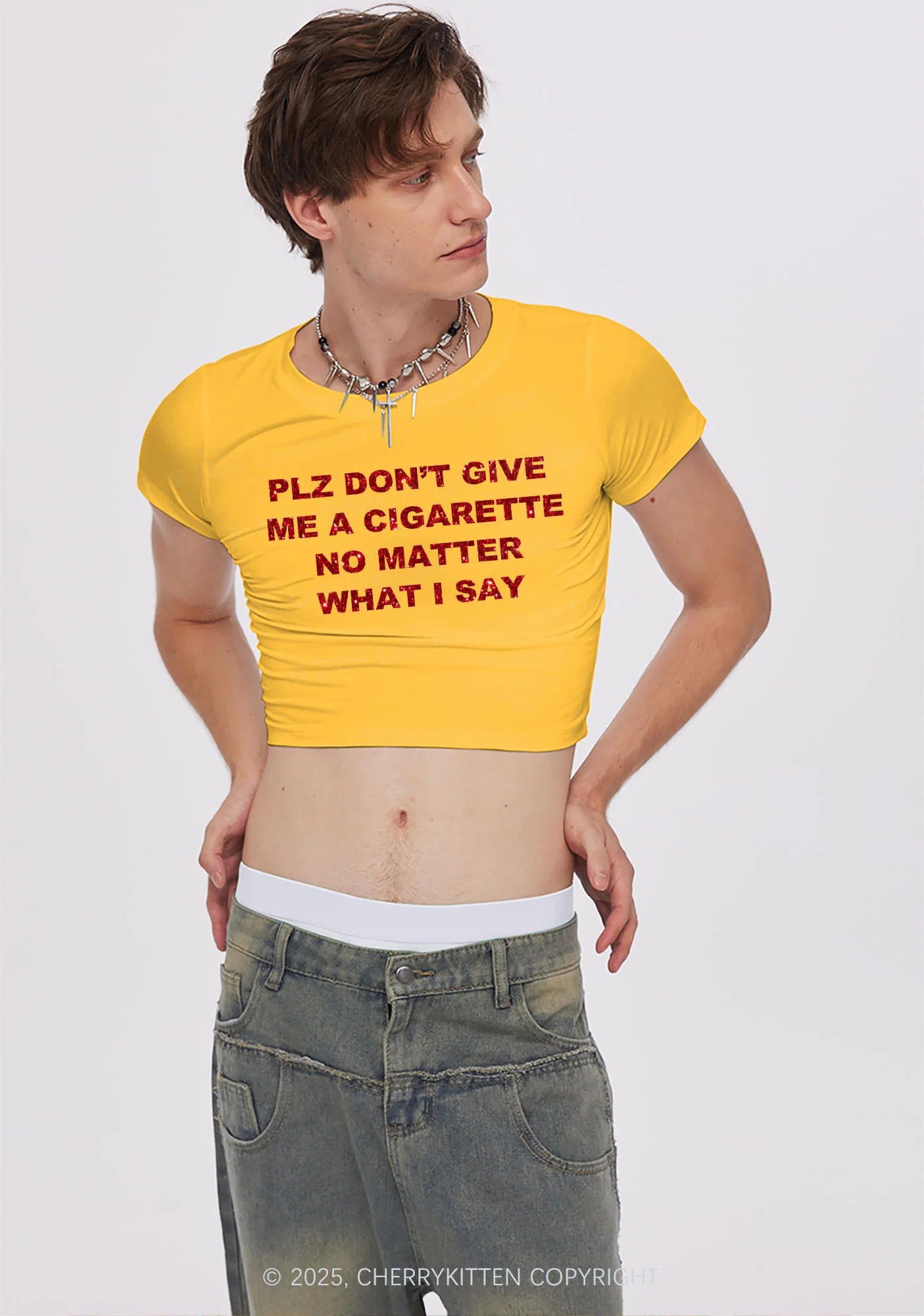 Glitter Dont Give Me Cigarette Y2K Baby Tee Cherrykitten - Image 4