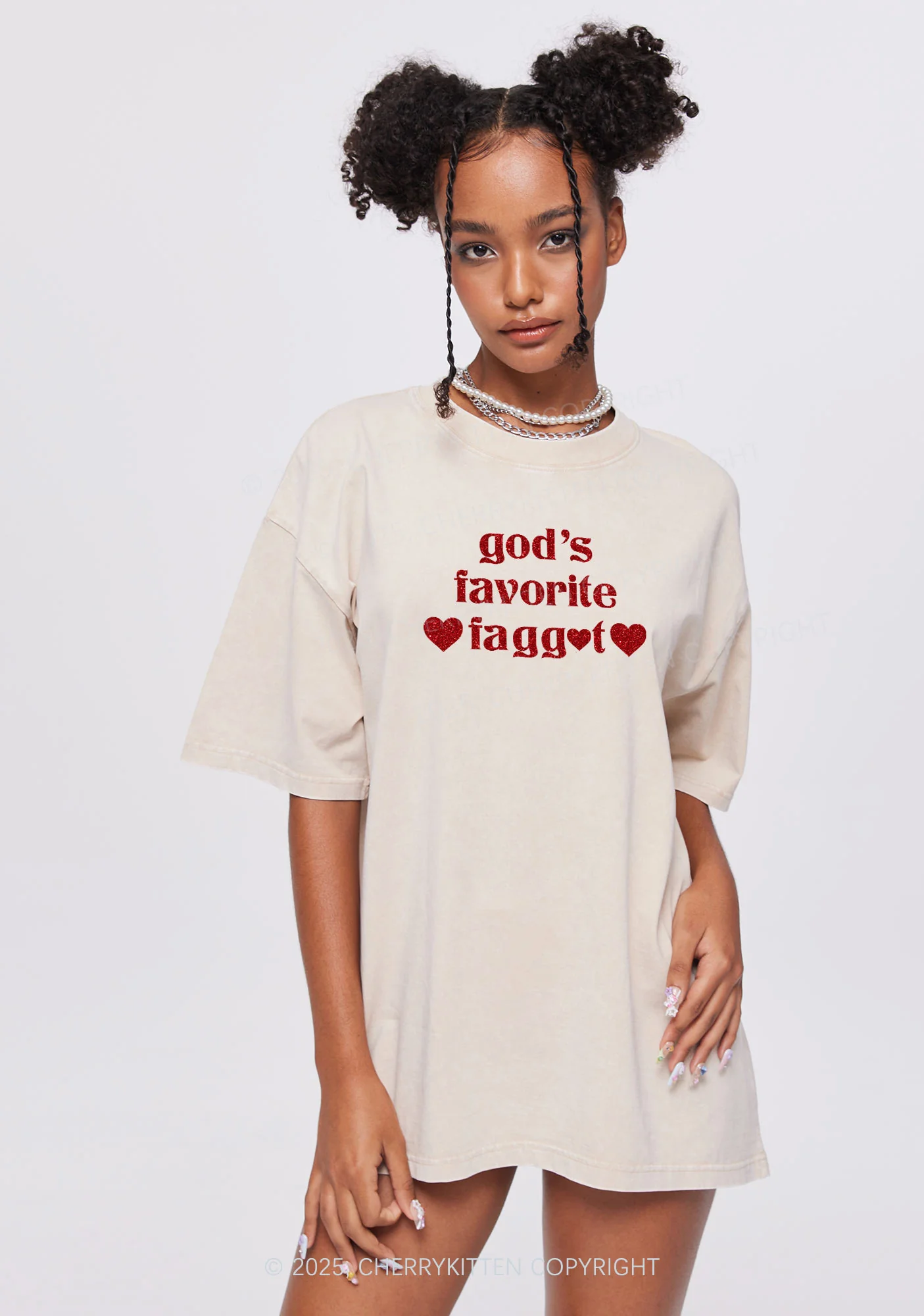 Glitter Gods Favorite Faggot Pride Y2K Shirts Washed Tee Cherrykitten - Image 3