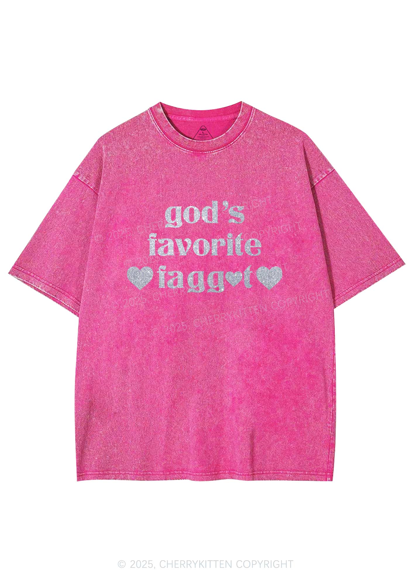 Glitter Gods Favorite Faggot Pride Y2K Shirts Washed Tee Cherrykitten - Image 6