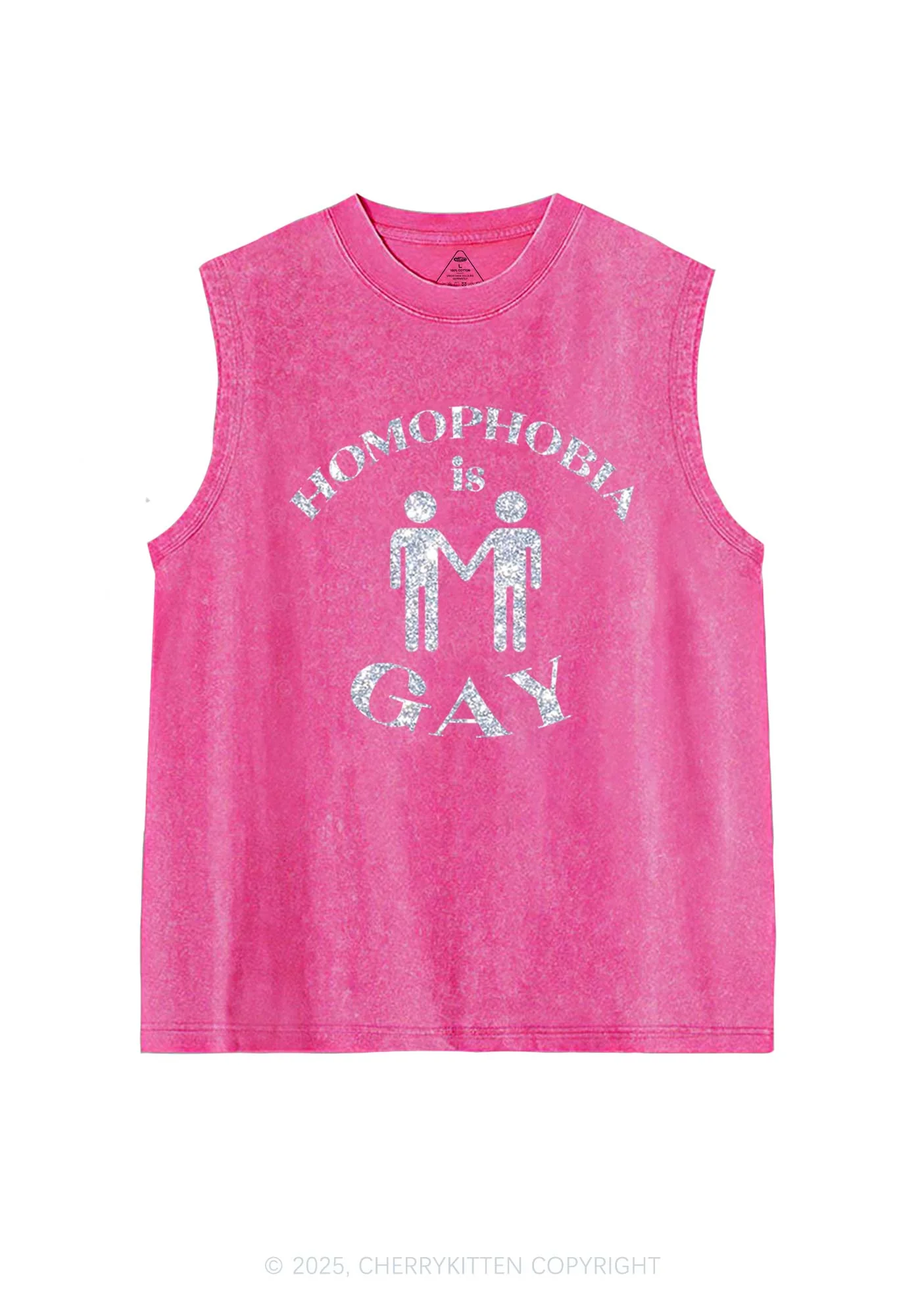 Glitter Homophobia Is Gay Pride Y2K Washed Muscle Tank Cherrykitten - Image 4