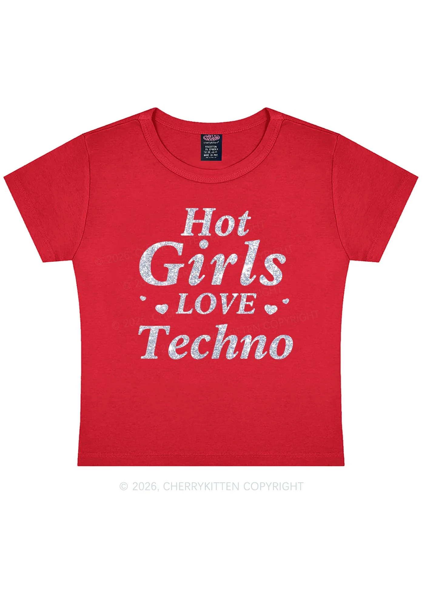 Glitter Hot Girls Love Techno Y2K Baby Tee Cherrykitten - Image 4