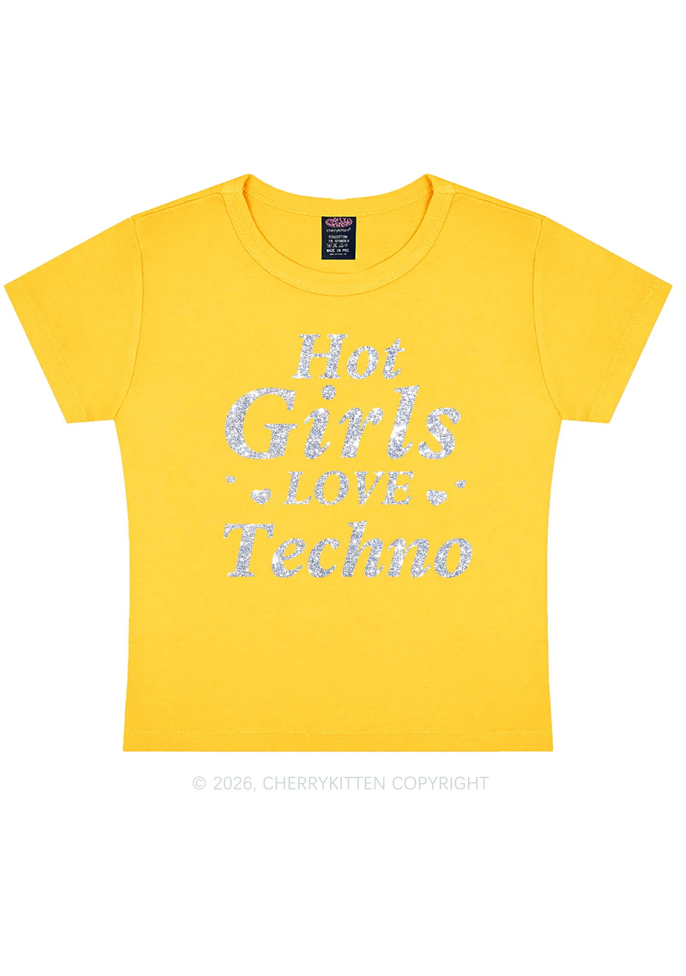 Glitter Hot Girls Love Techno Y2K Baby Tee Cherrykitten - Image 8