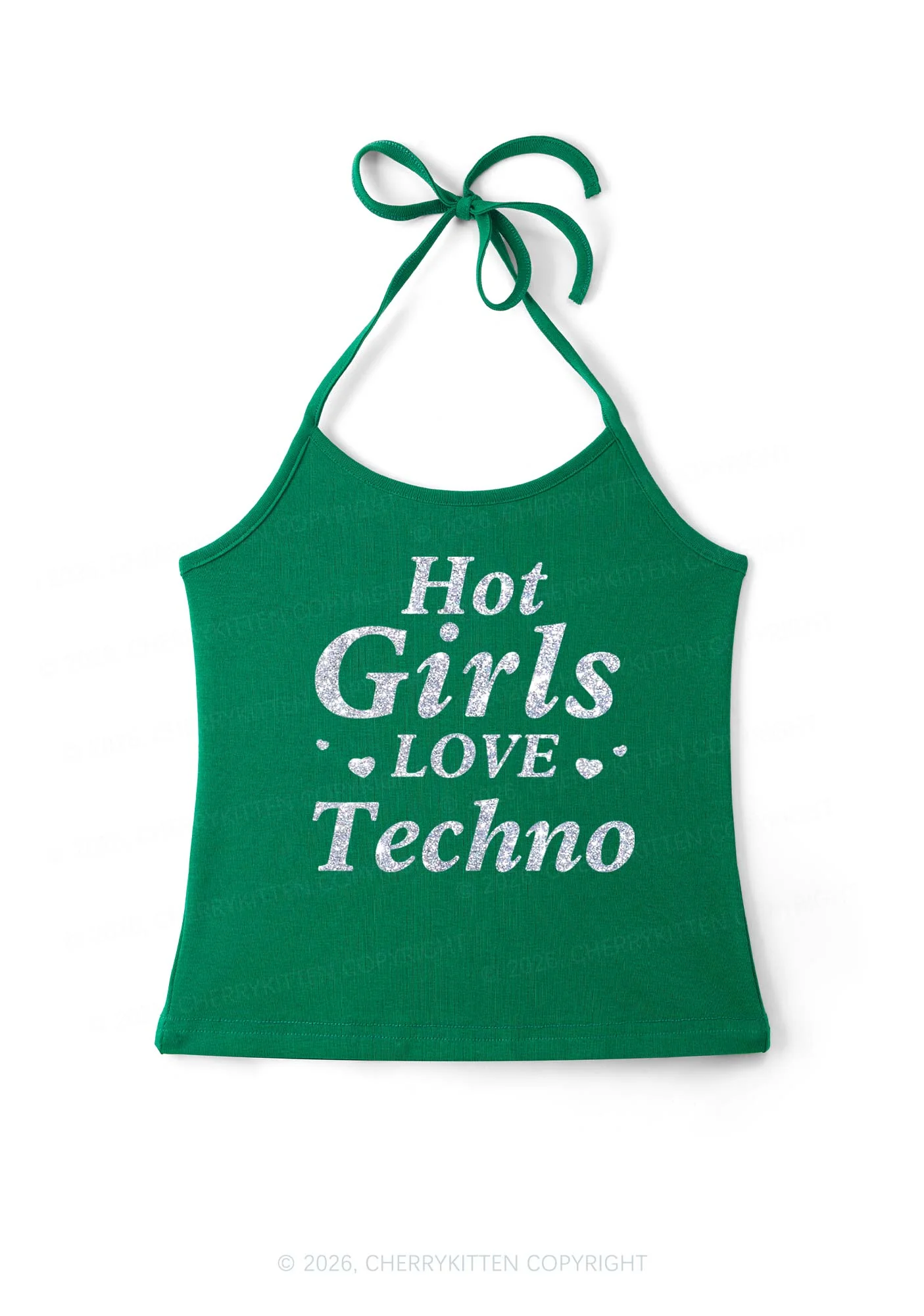 Glitter Hot Girls Love Techno Y2K Halter Neck Cami Cherrykitten - Image 7