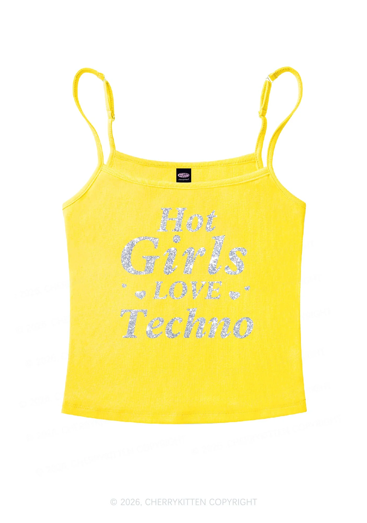Glitter Hot Girls Love Techno Y2K Spaghetti Strap Cami Cherrykitten - Image 7