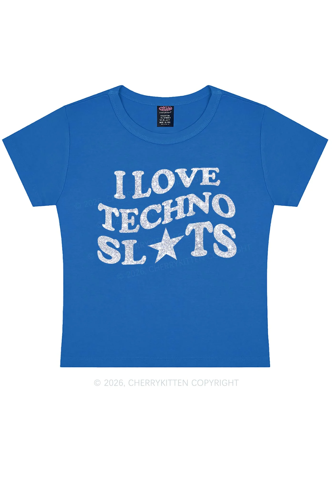 Glitter I Love Techno Slxts Y2K Baby Tee Cherrykitten - Image 6