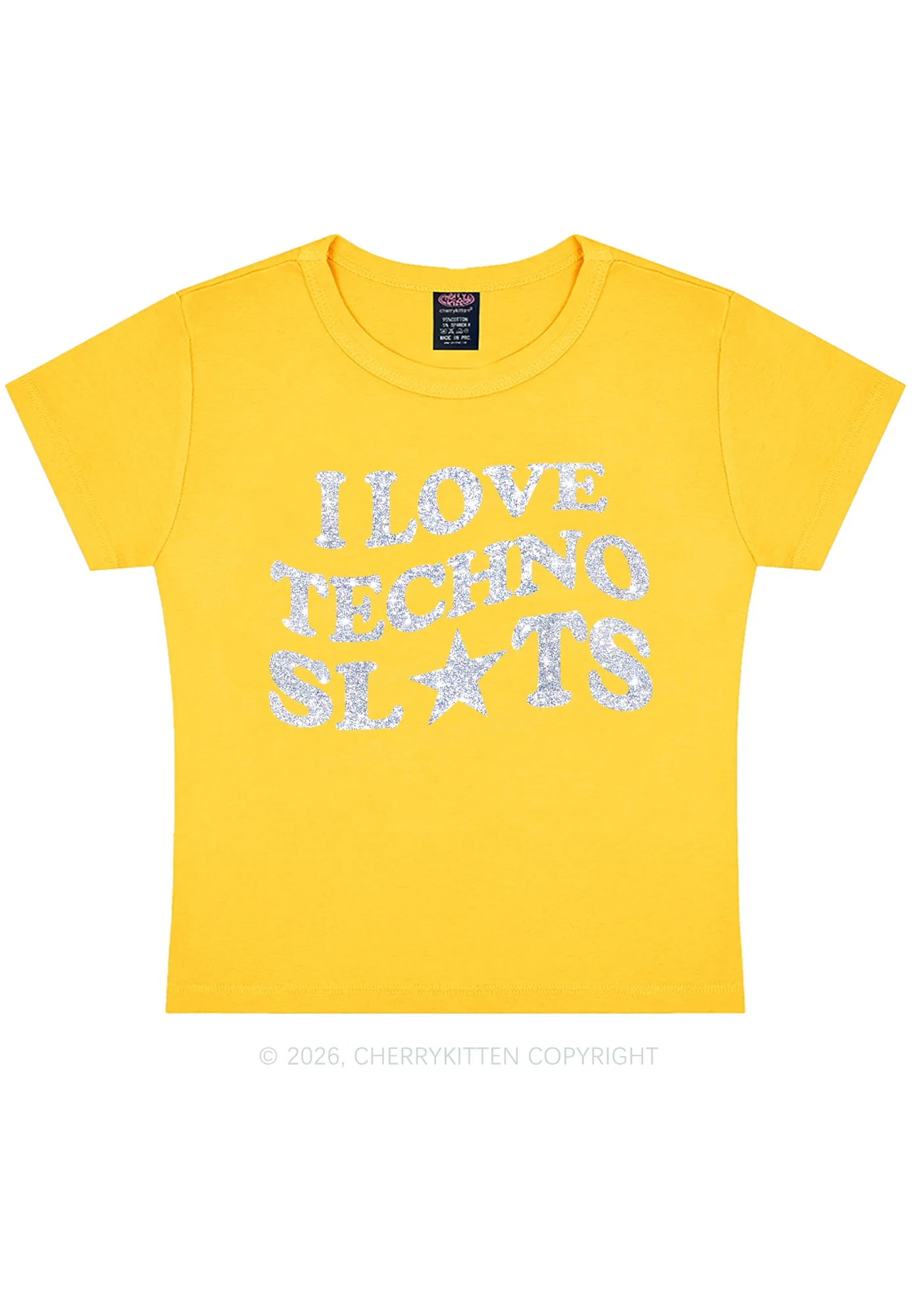 Glitter I Love Techno Slxts Y2K Baby Tee Cherrykitten - Image 9