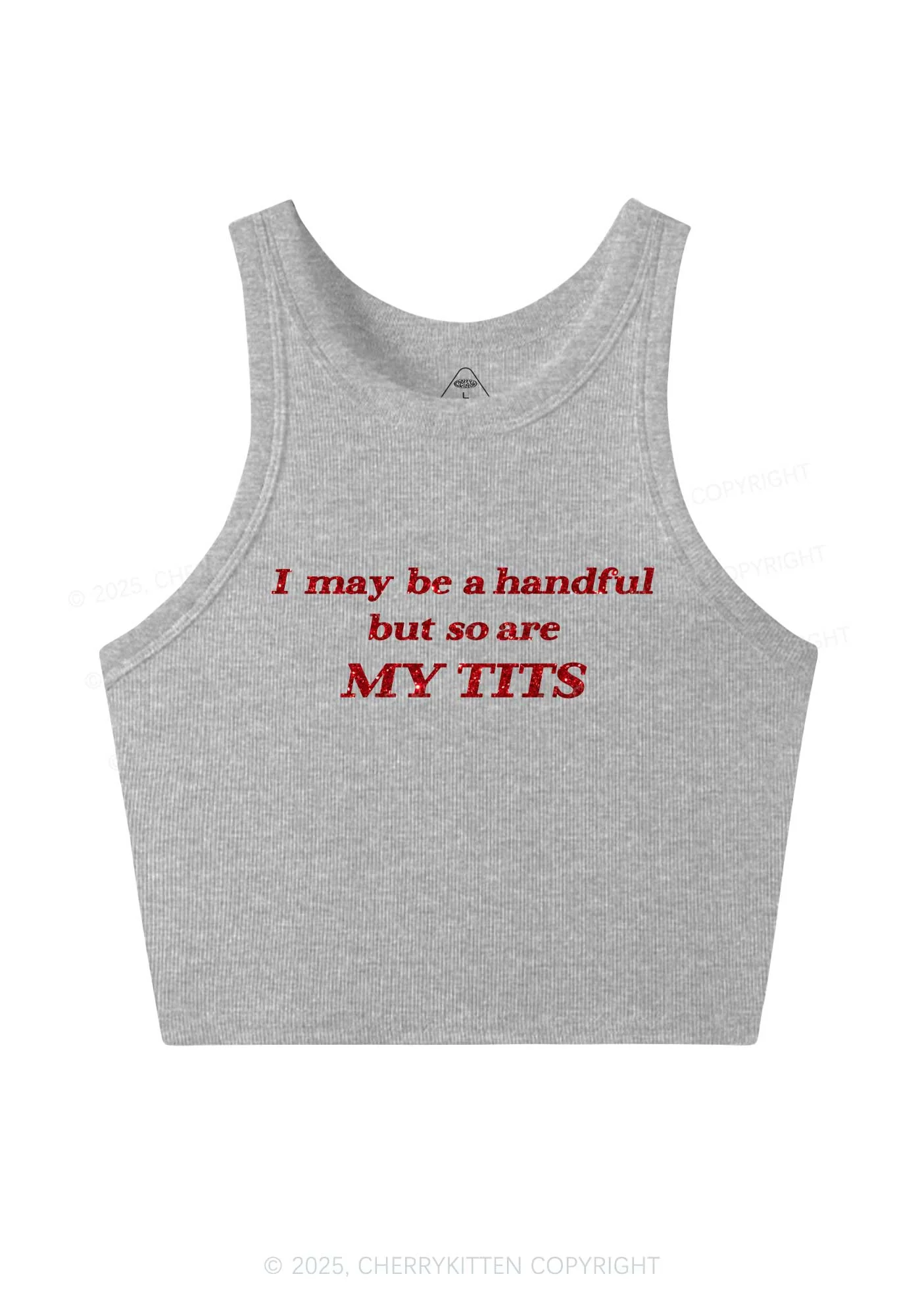 Glitter I May Be A Handful Y2K Crop Tank Top Cherrykitten - Image 6
