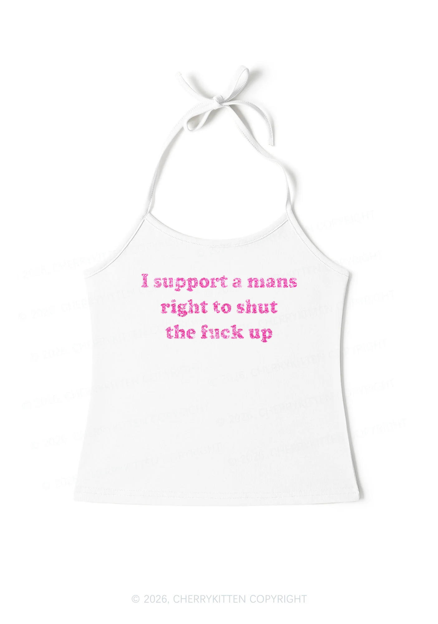 Glitter I Support A Mans Right Y2K Halter Neck Cami Cherrykitten