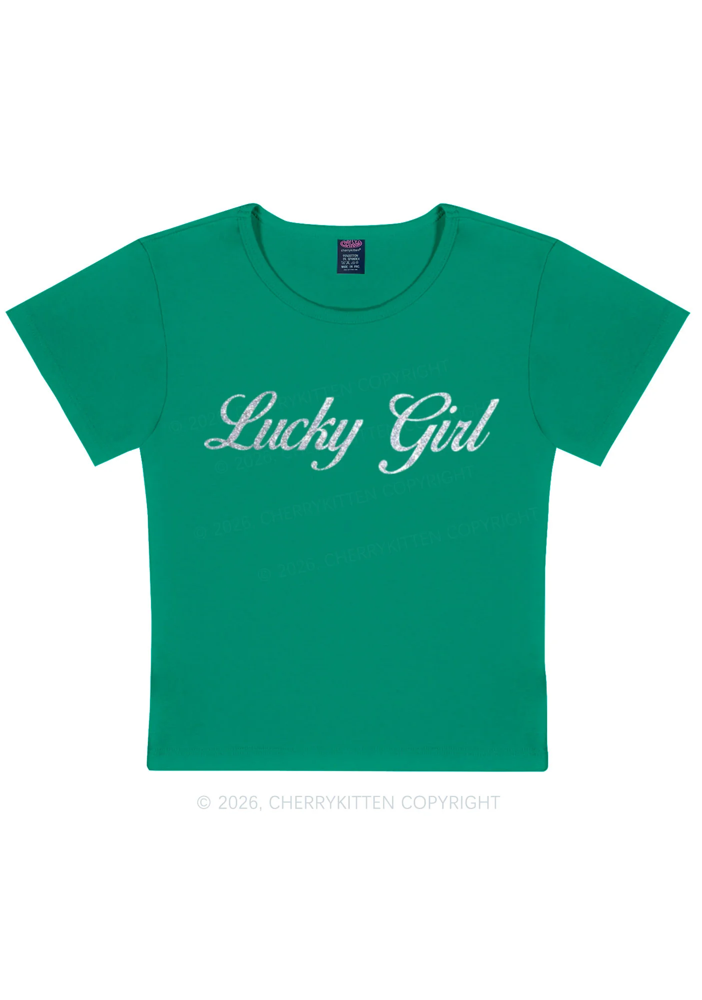 Glitter Lucky Girl St Patricks Y2K Baby Tee Cherrykitten