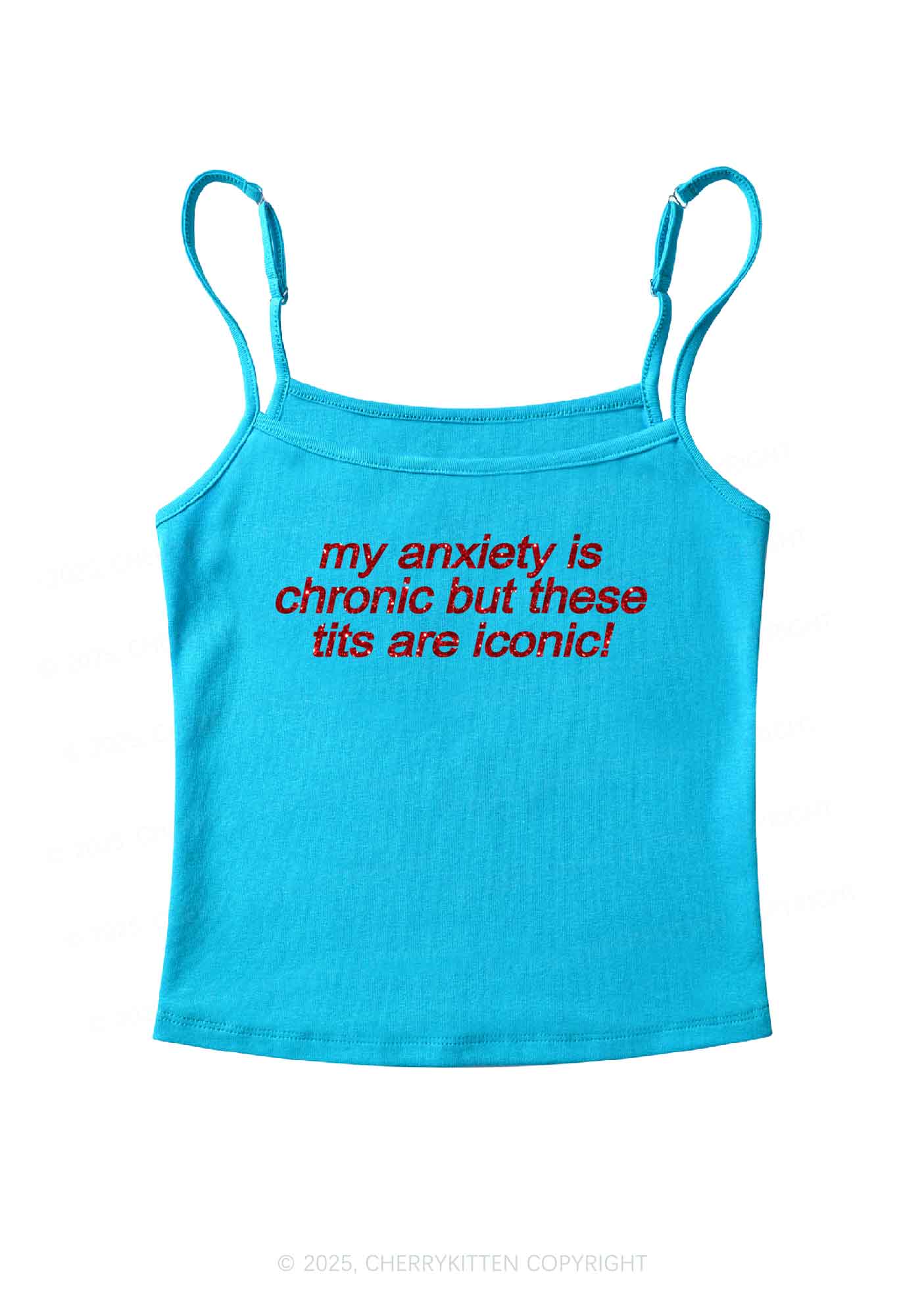 Glitter My Anxiety Is Chronic Y2K Spaghetti Strap Cami Cherrykitten - Image 6
