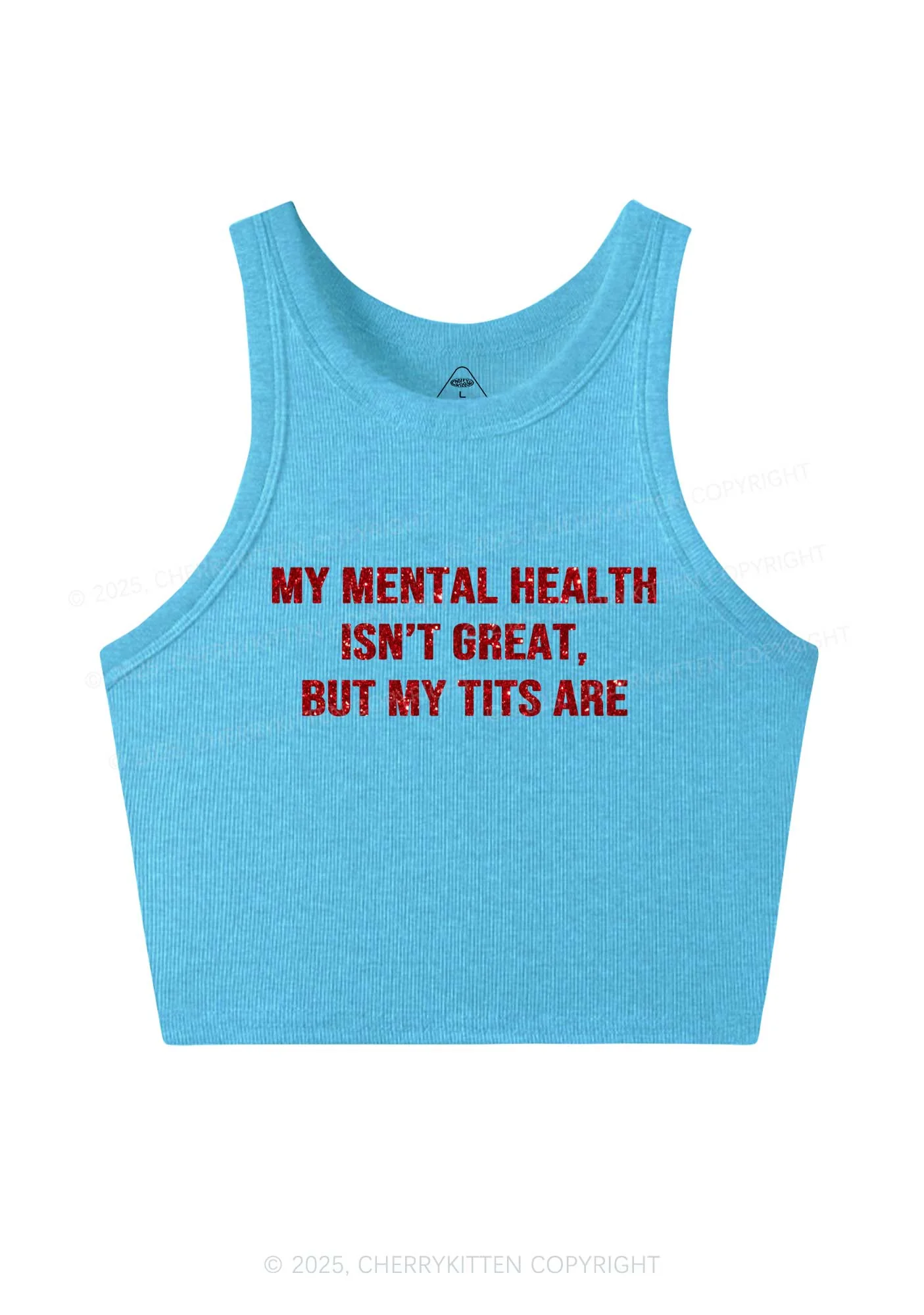 Glitter My Mental Health Isnt Great Y2K Crop Tank Top Cherrykitten - Image 6