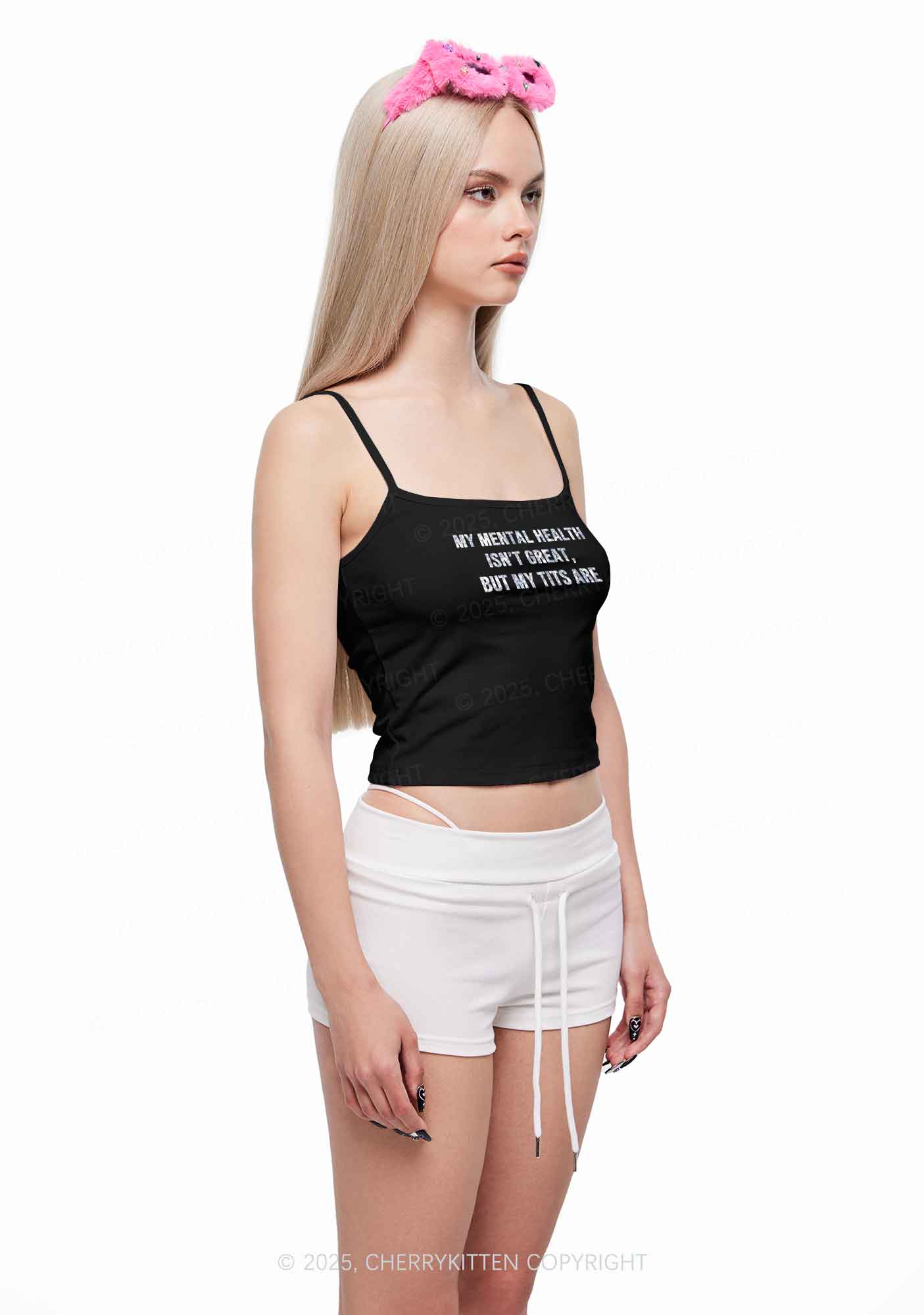 Glitter My Mental Health Isnt Great Y2K Spaghetti Strap Cami Cherrykitten - Image 3