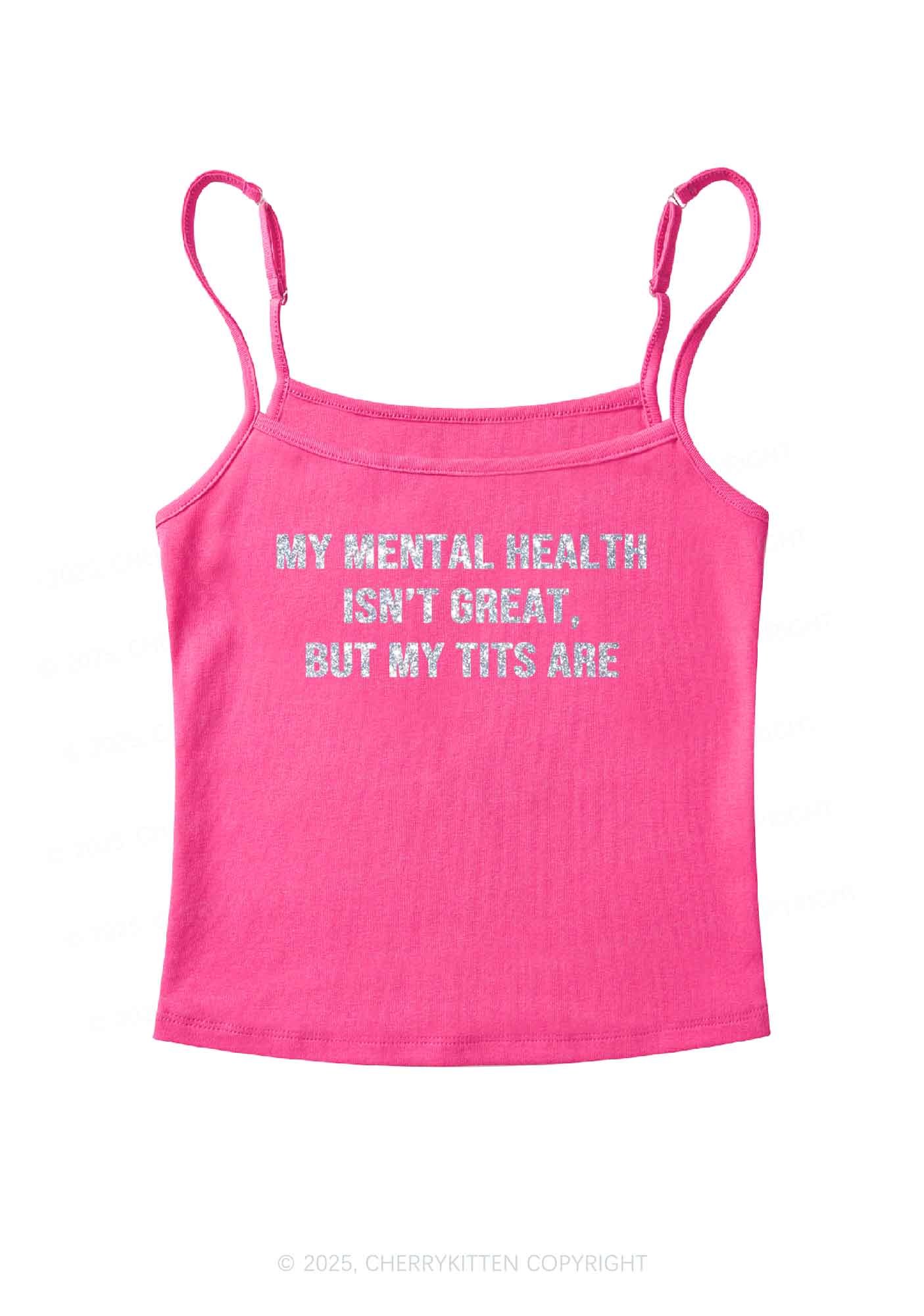 Glitter My Mental Health Isnt Great Y2K Spaghetti Strap Cami Cherrykitten - Image 6
