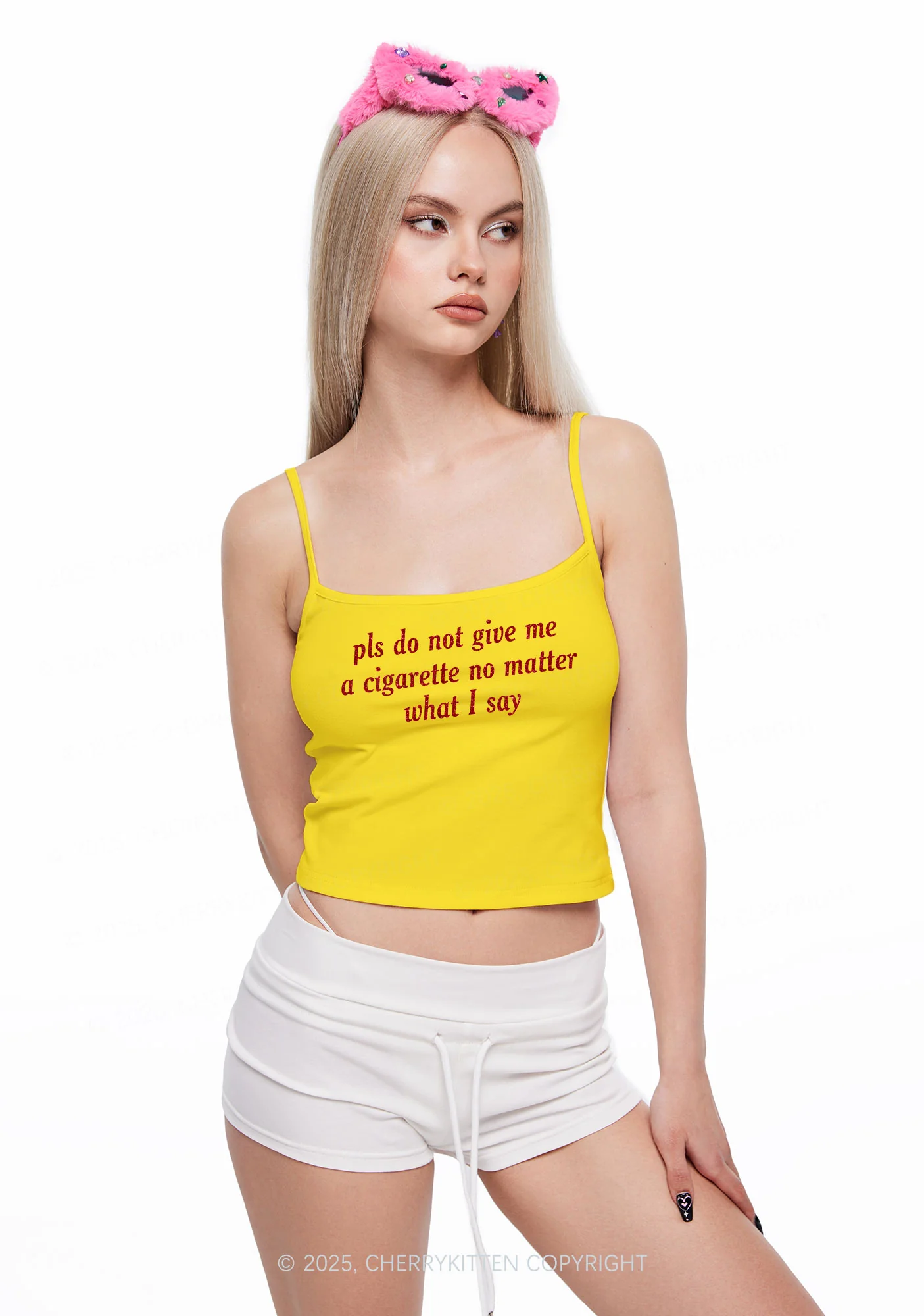 Glitter Pls Dont Give Me Cigarette Y2K Spaghetti Strap Cami Cherrykitten - Image 3