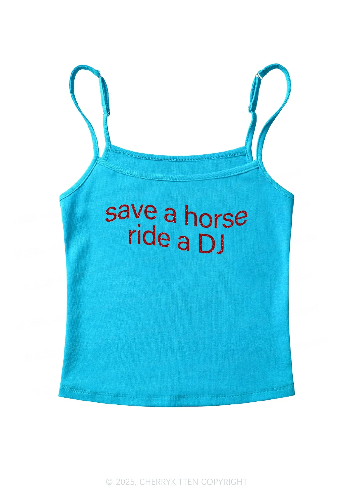 Glitter Ride A DJ Y2K Spaghetti Strap Cami Cherrykitten