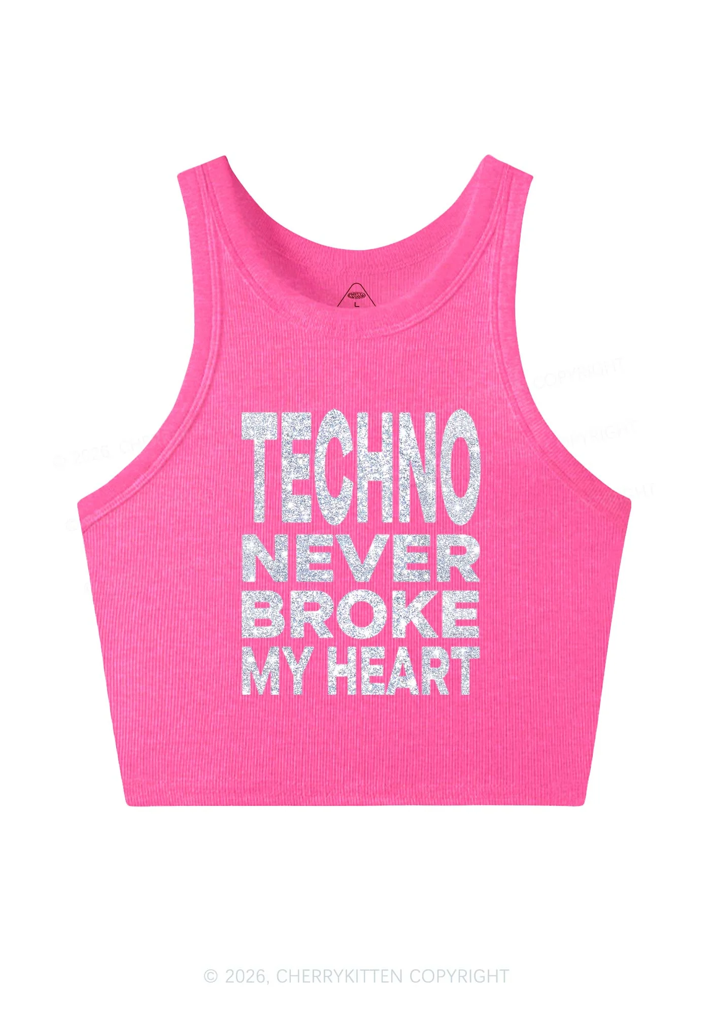 Glitter Techno Heart Y2K Crop Tank Top Cherrykitten