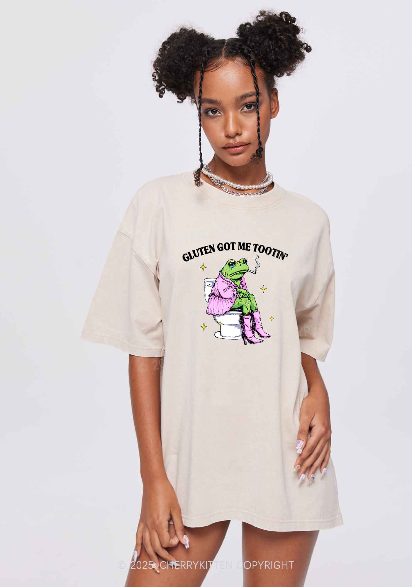Gluten Got Me Tootin Y2K Shirts Washed Tee Cherrykitten - Image 2