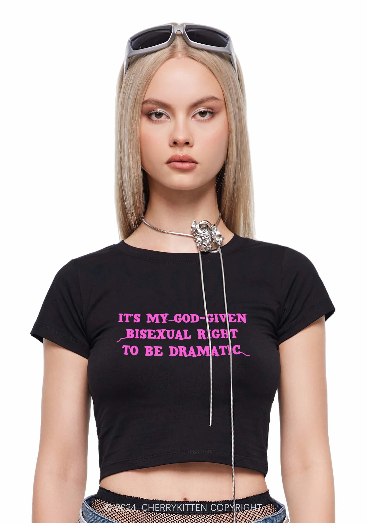 God-Given Bisexual Right Y2K Baby Tee Cherrykitten - Image 2