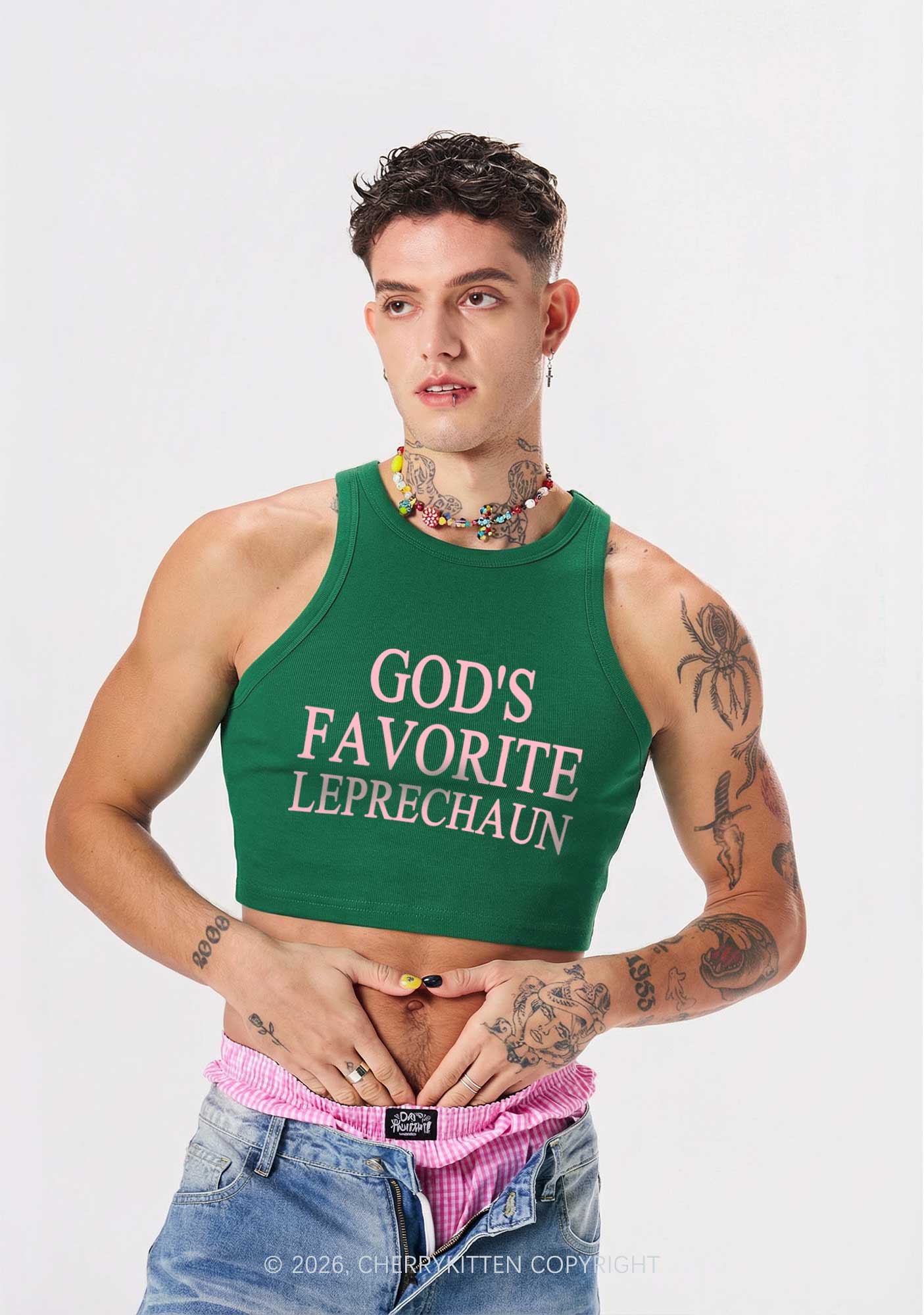 God's Favorite Leprechaun St Patricks Y2K Crop Tank Top Cherrykitten - Image 2