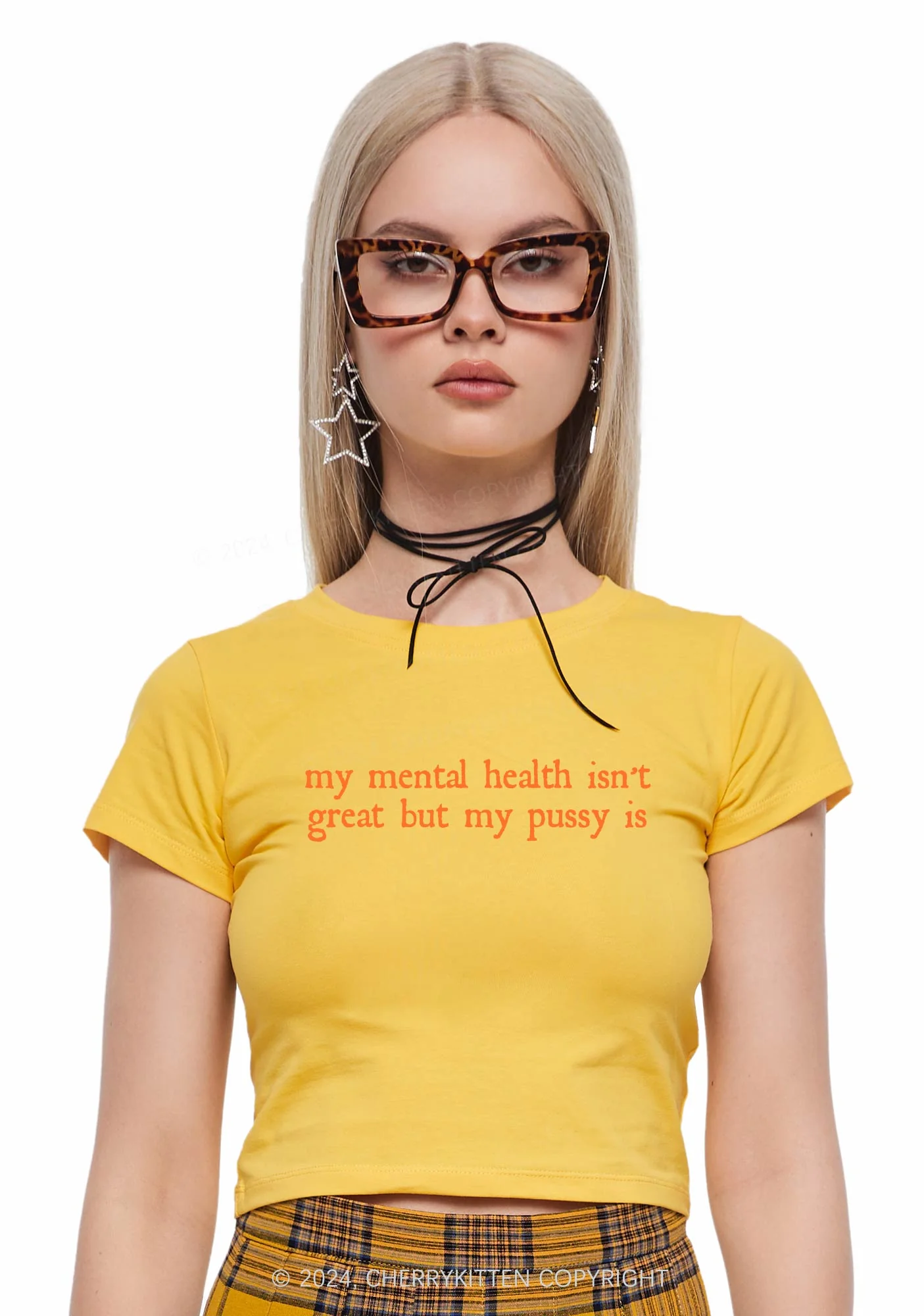 Great Mental Health Y2K Baby Tee Cherrykitten - Image 2