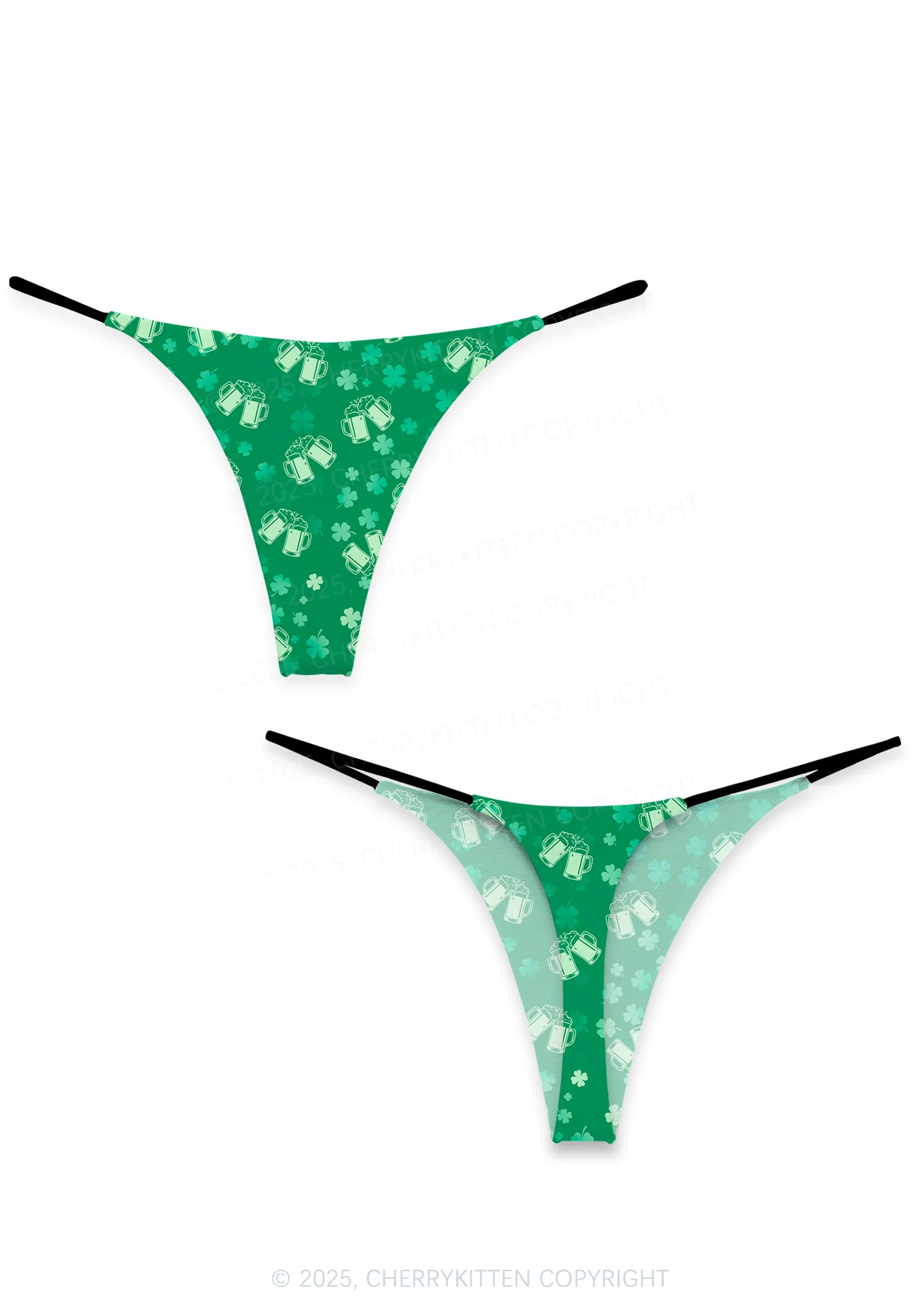 Green Beer Clover St Patricks Y2K Print Bikini String Thong Cherrykitten - Image 4